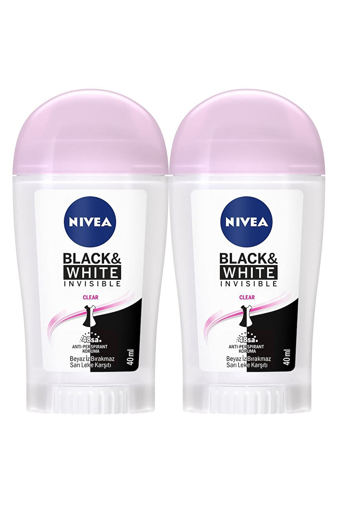 NIVEA Kadın Stick Deodorant Black&white Invisible Clear 48 Saat Anti-perspirant Koruma 40ml X2 Adet