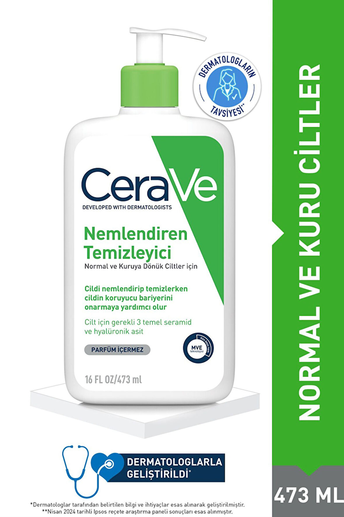 CeraVe Nemlendiren Temizleyici Seramid&Hyalüronik Asit Kuru & Normal Ciltler Yüz Vücut 473ml