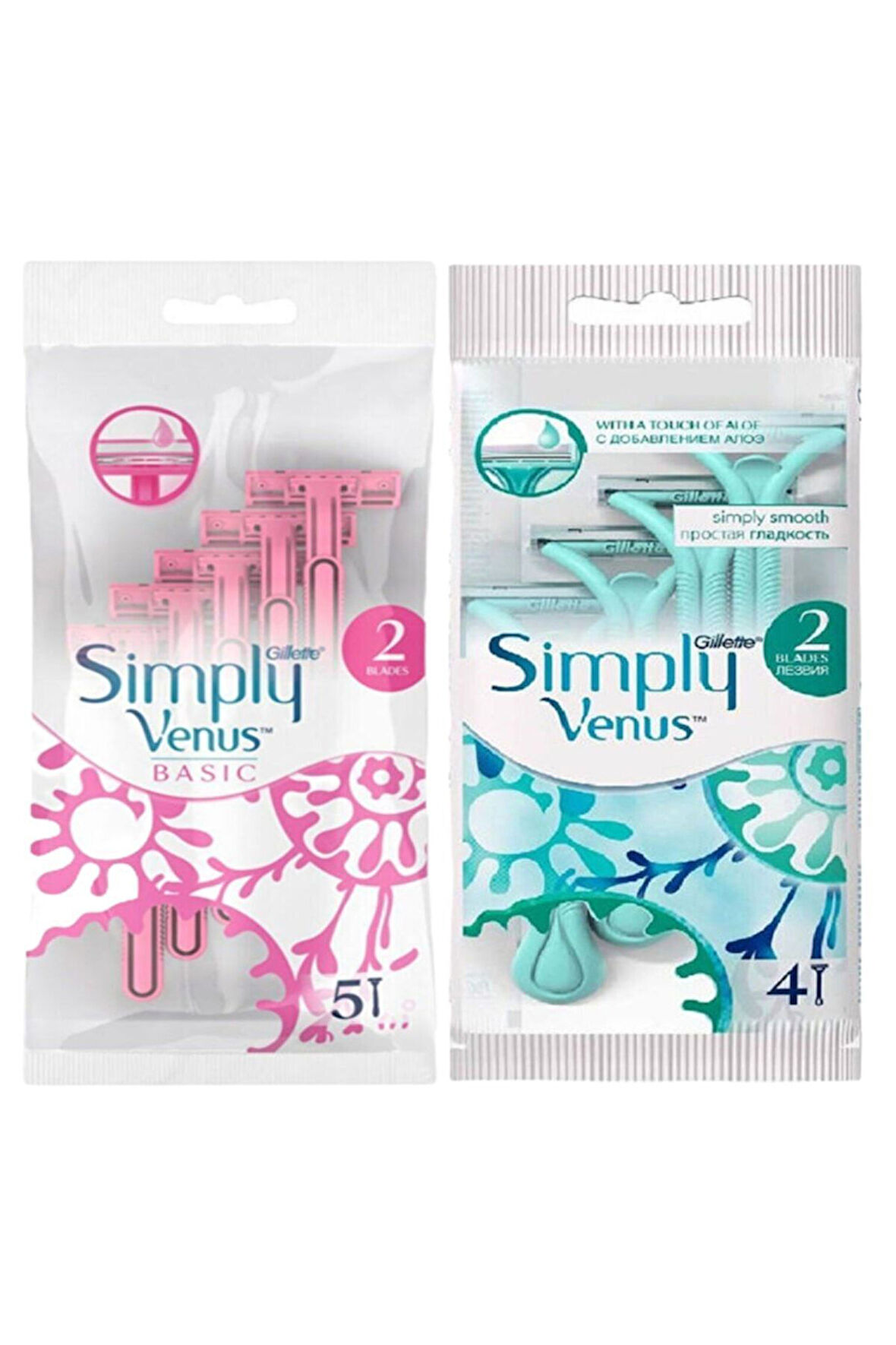 5'li Simply Venus 2 Basic Kadın Tıraş Bıçağı 2 Bıçaklı Simply Venus 4'lü Poşet