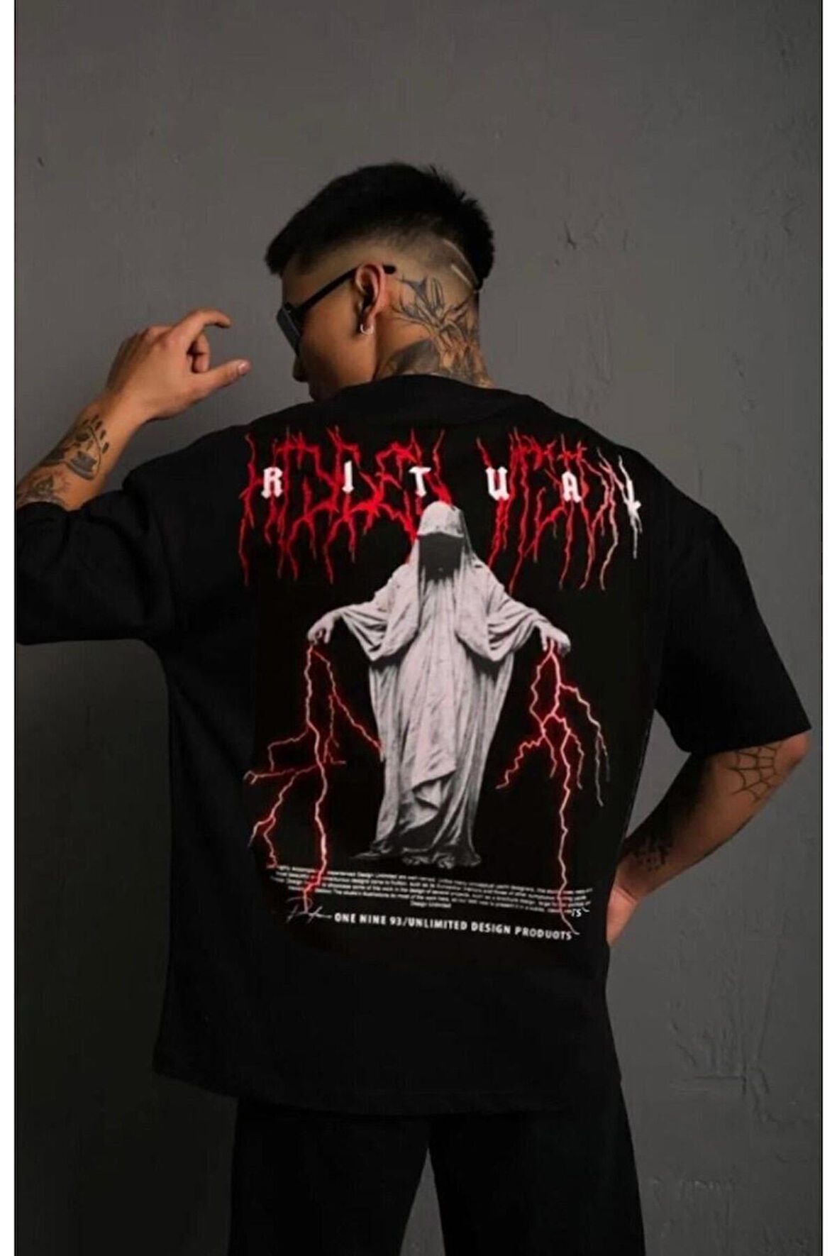 Oversize Panda Baskılı Beyaz Tshirt