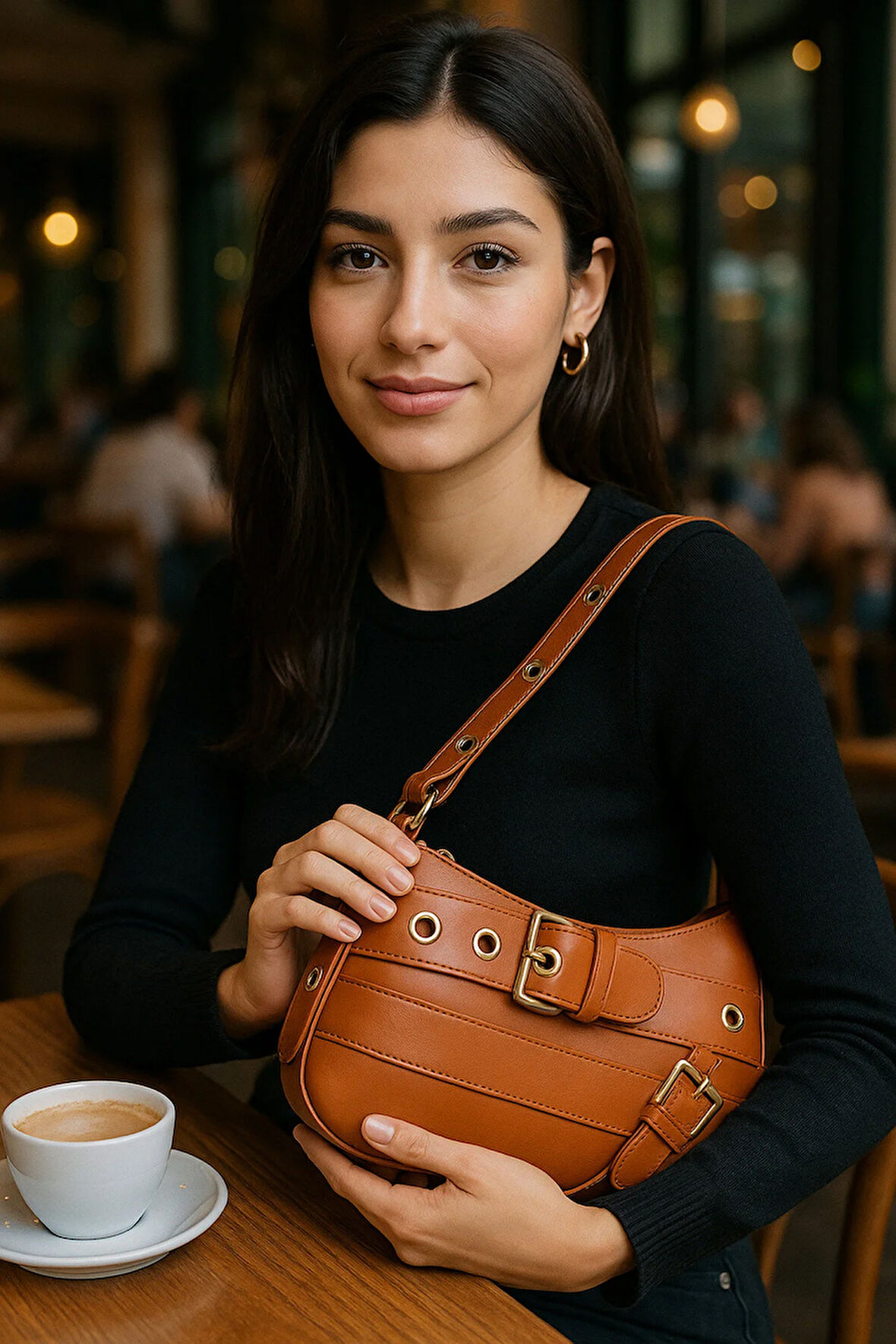 Lüks Zımba Detaylı Baget Omuz Çantası