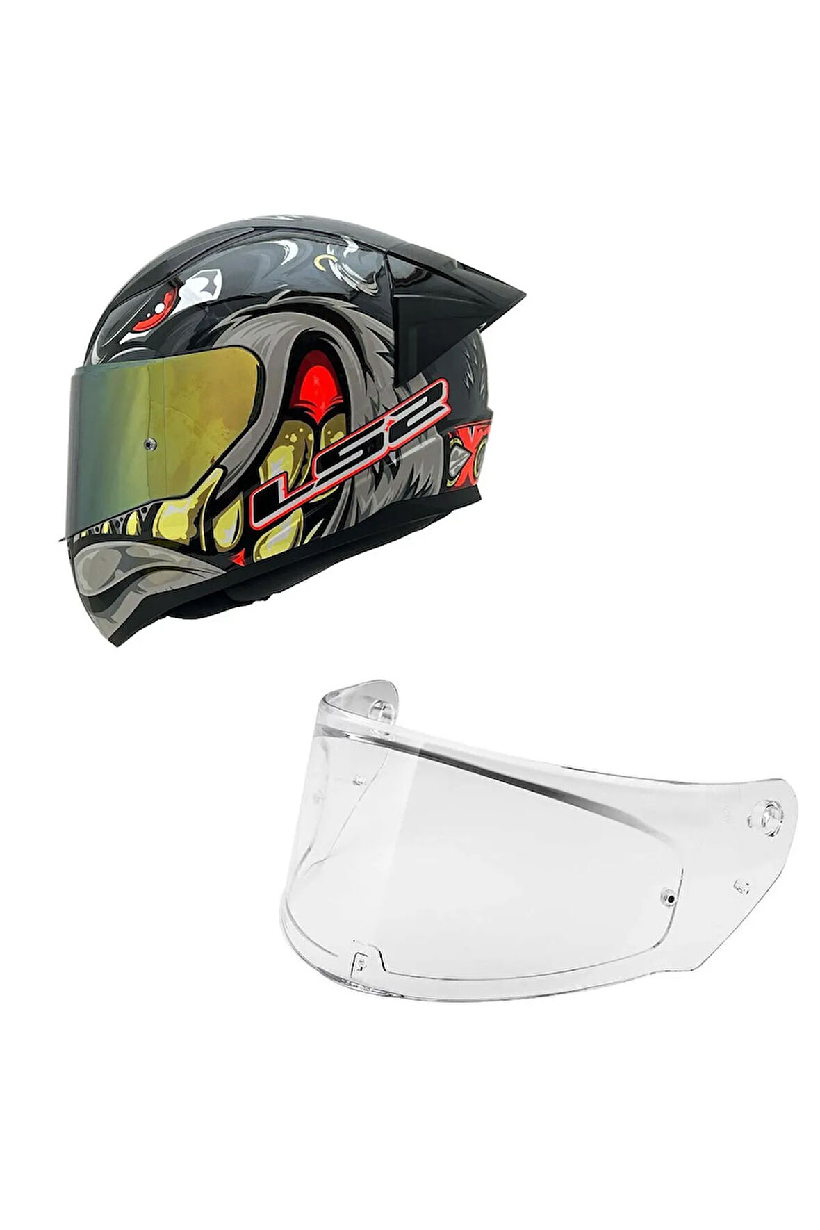 Rapıd 2 Spox Kırmızı Gri Kask Spoiler-şeffaf Cam Hediye