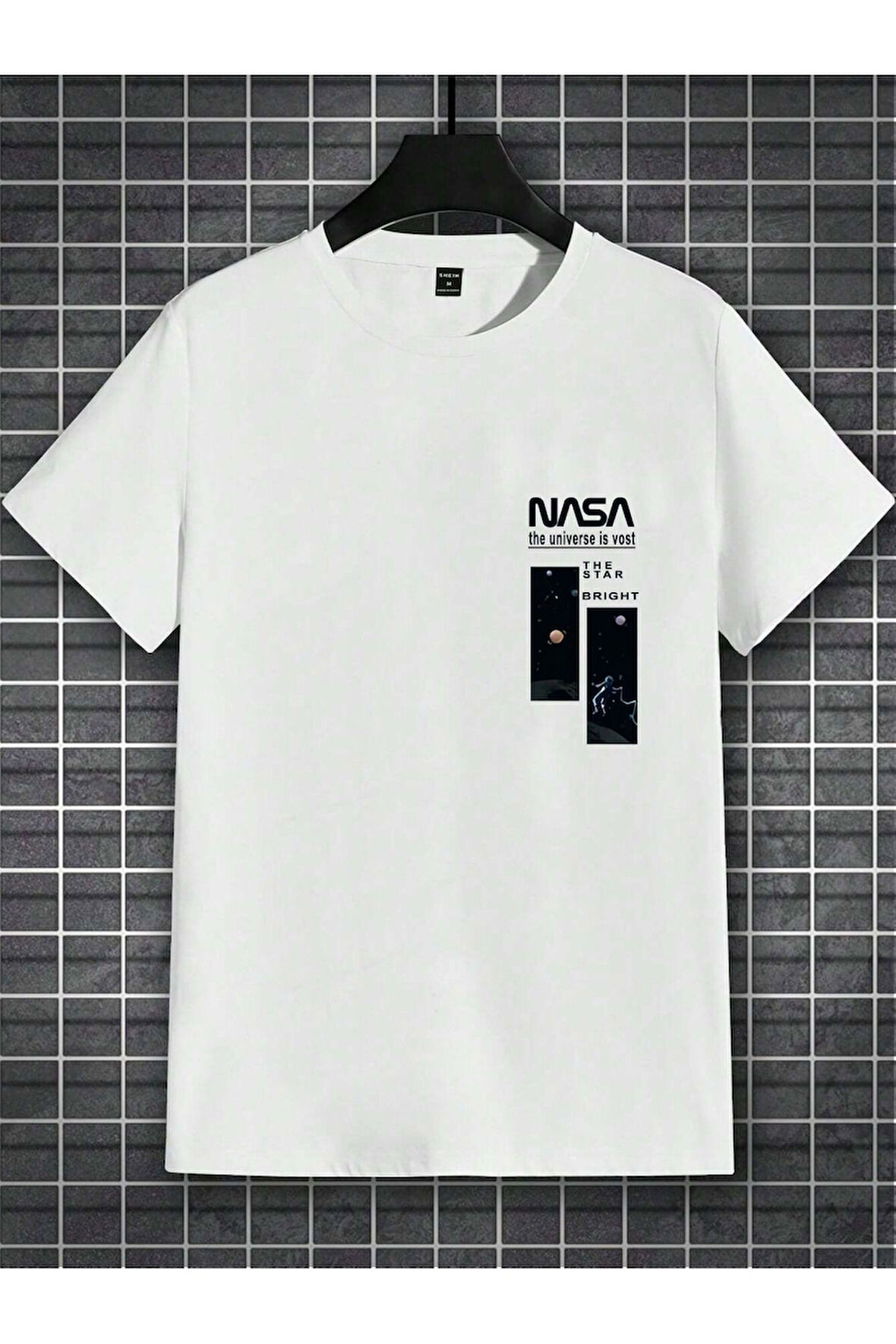 Siyah Oversize Nasa Baskılı T-shirt - Oversize Baskılı garalio