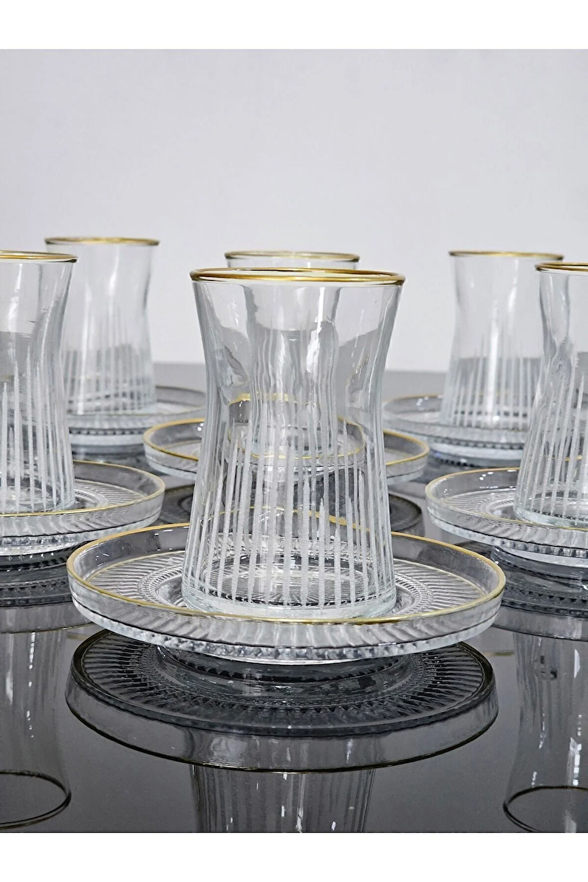 Dream Glass Çay Seti Elysia Tabaklı 12 Parça Gold Yaldızlı