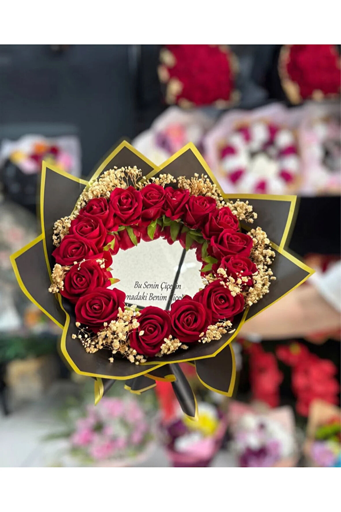 Aynalı Buket Bu Senin Çiçeğin Aynadaki Benim Çiçeğim Yazılı