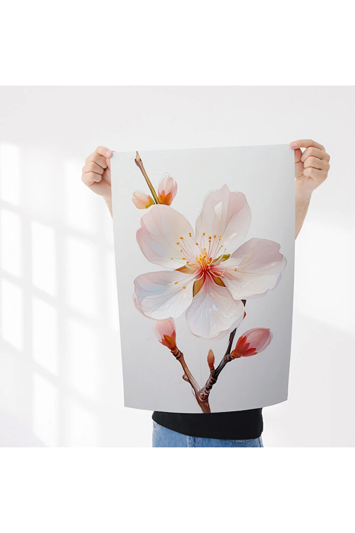 Çerçevesiz Poster Badem Çiçeği Kırmızı Tomurcuklu