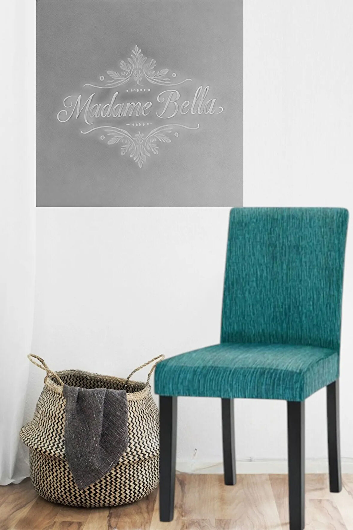 İndigo Çubuk desen jakarlı esnek yıkanabilir lastikli 1 Adet 45x45x60 Boyutunda sandalye kılıfı