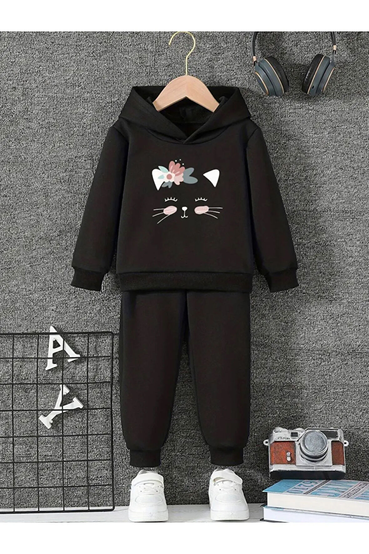 Kız Çocuk Love Gırl Baskılı Kapüşonlu Sweatshirt Eşofman Takımı