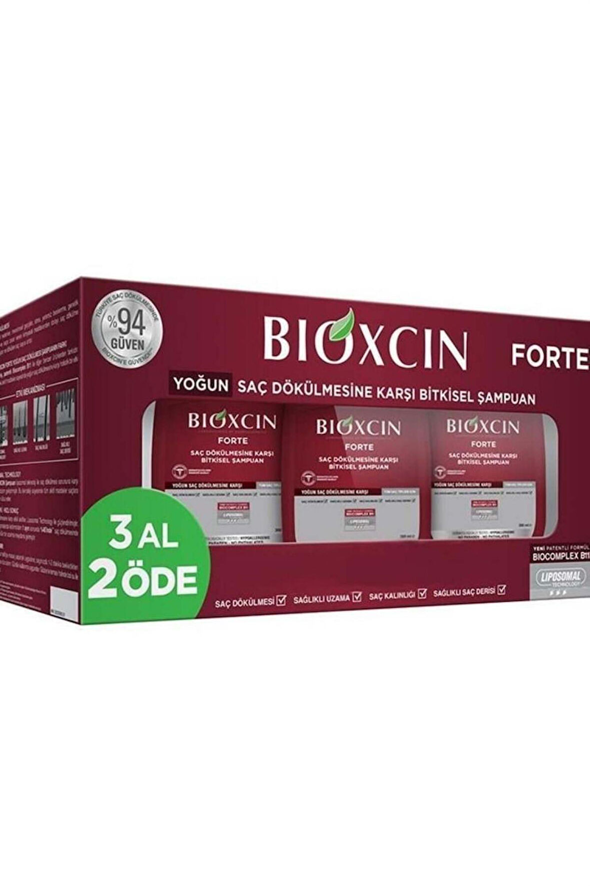 Bioxcin Forte Şampuan Tüm Saç Tipleri Için 3x300ml Yoğun Saç Dökülmesi Şampuanı
