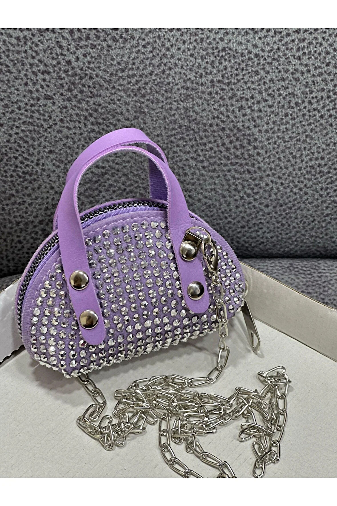 Taşlı Mini Çapraz Çanta Zincir Askılı 10x7 Cm