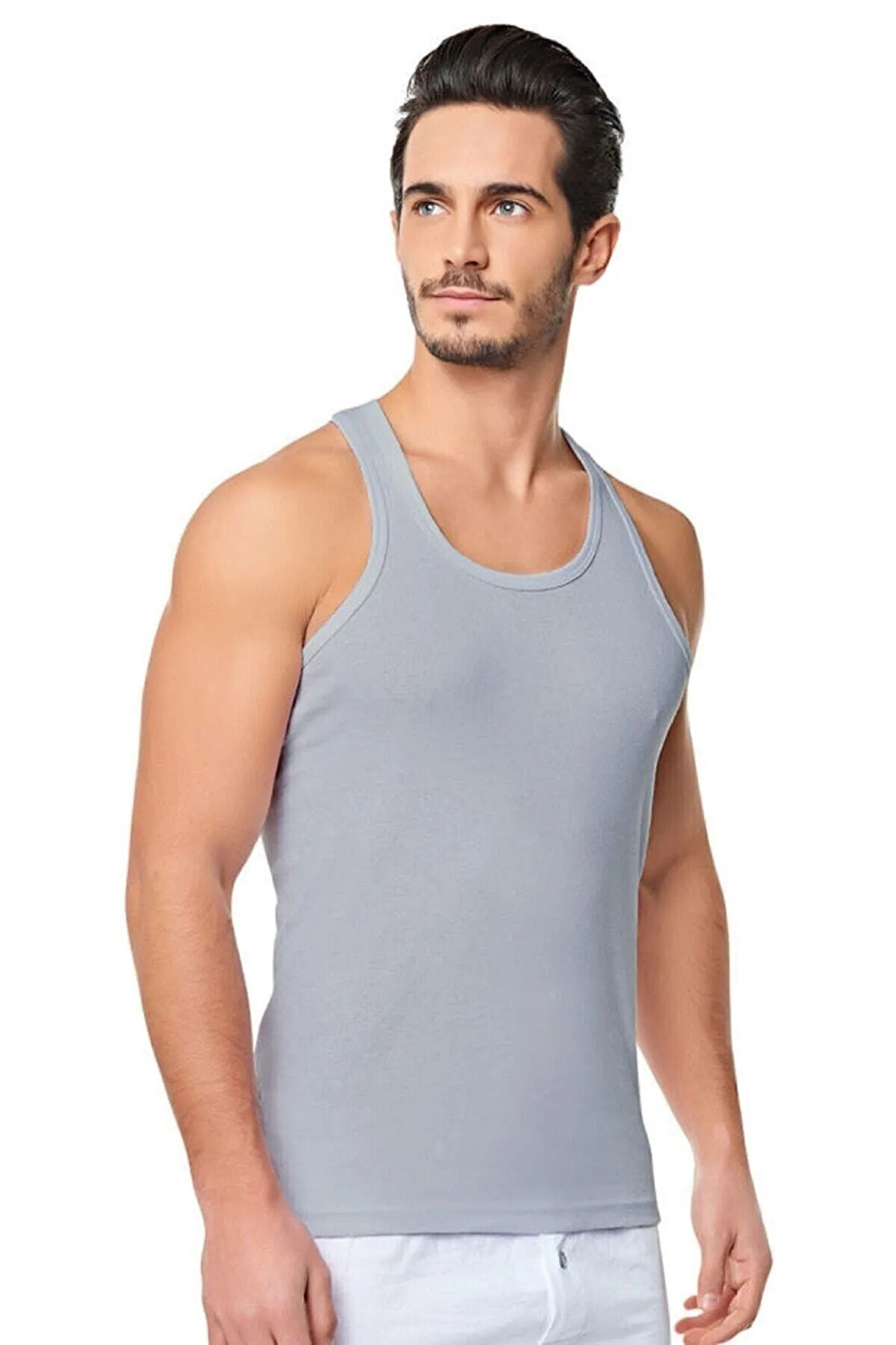 Erkek Gri 6 Adet %100 Pamuklu Ribana Sporcu Atlet Seher003