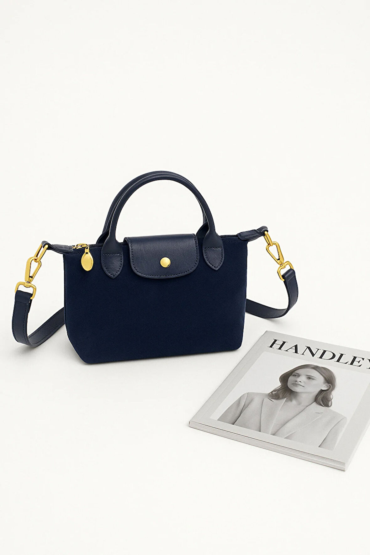 Lilyana – Deri Detaylı Süet El ve Omuz Çantası