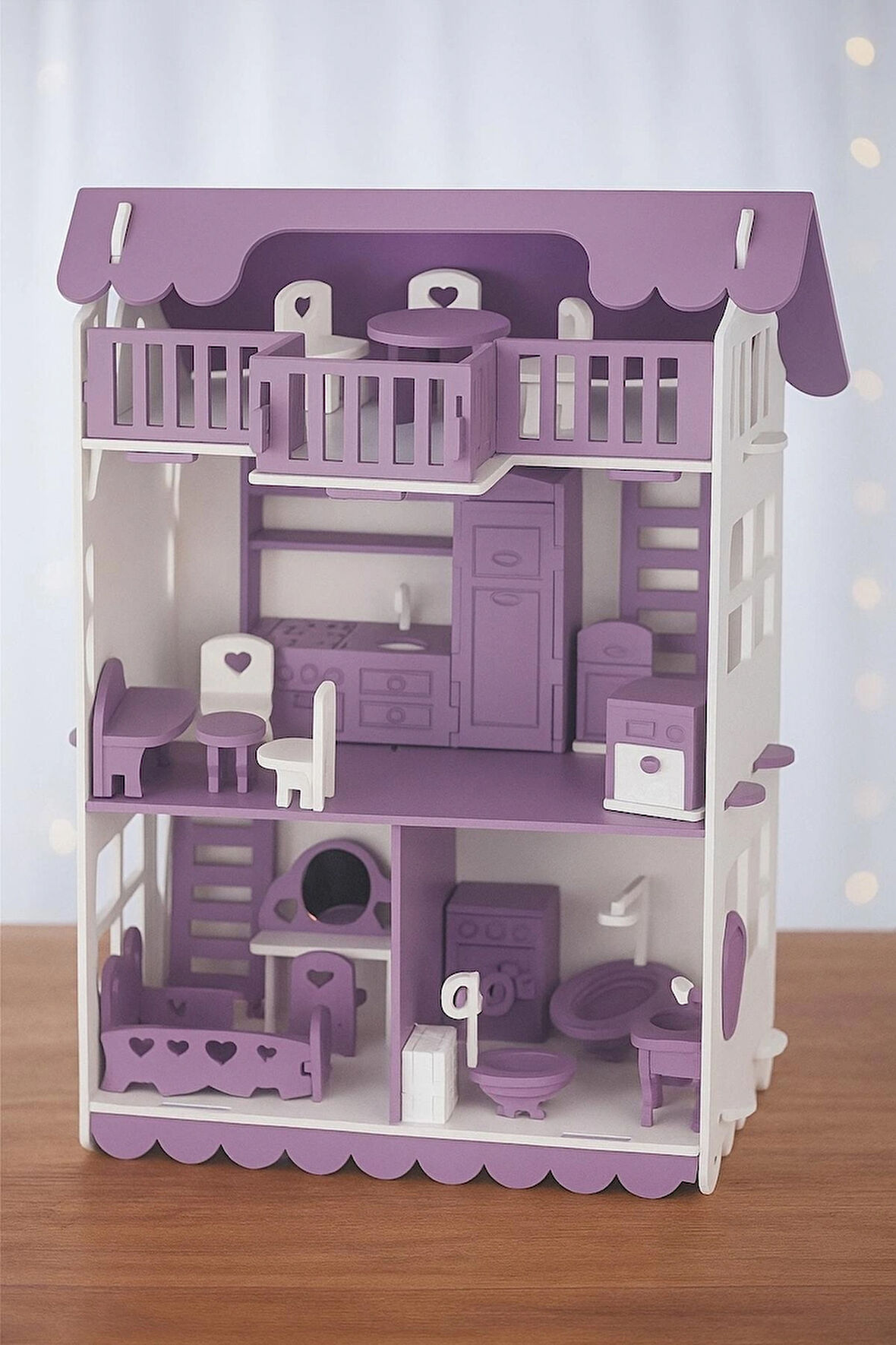 Ahşap Oyun Evi 32 Parça Açık Pembe