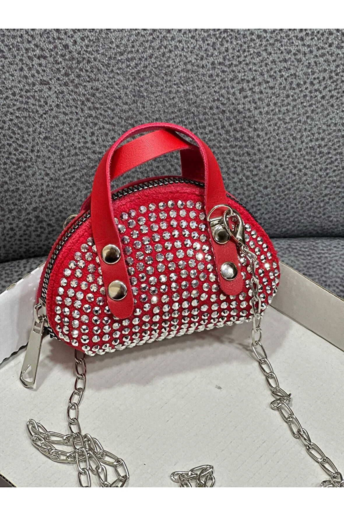 Taşlı Mini Çapraz Çanta Zincir Askılı 10x7 Cm