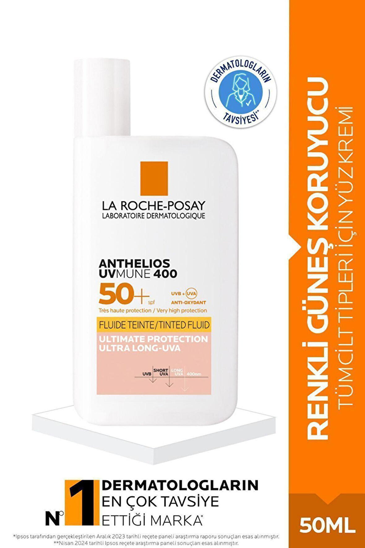La Roche Posay Anthelios Uvmune Fluid SPF+50 Tüm Ciltler İçin Yüksek Korumalı Renkli Yüz Güneş Kremi