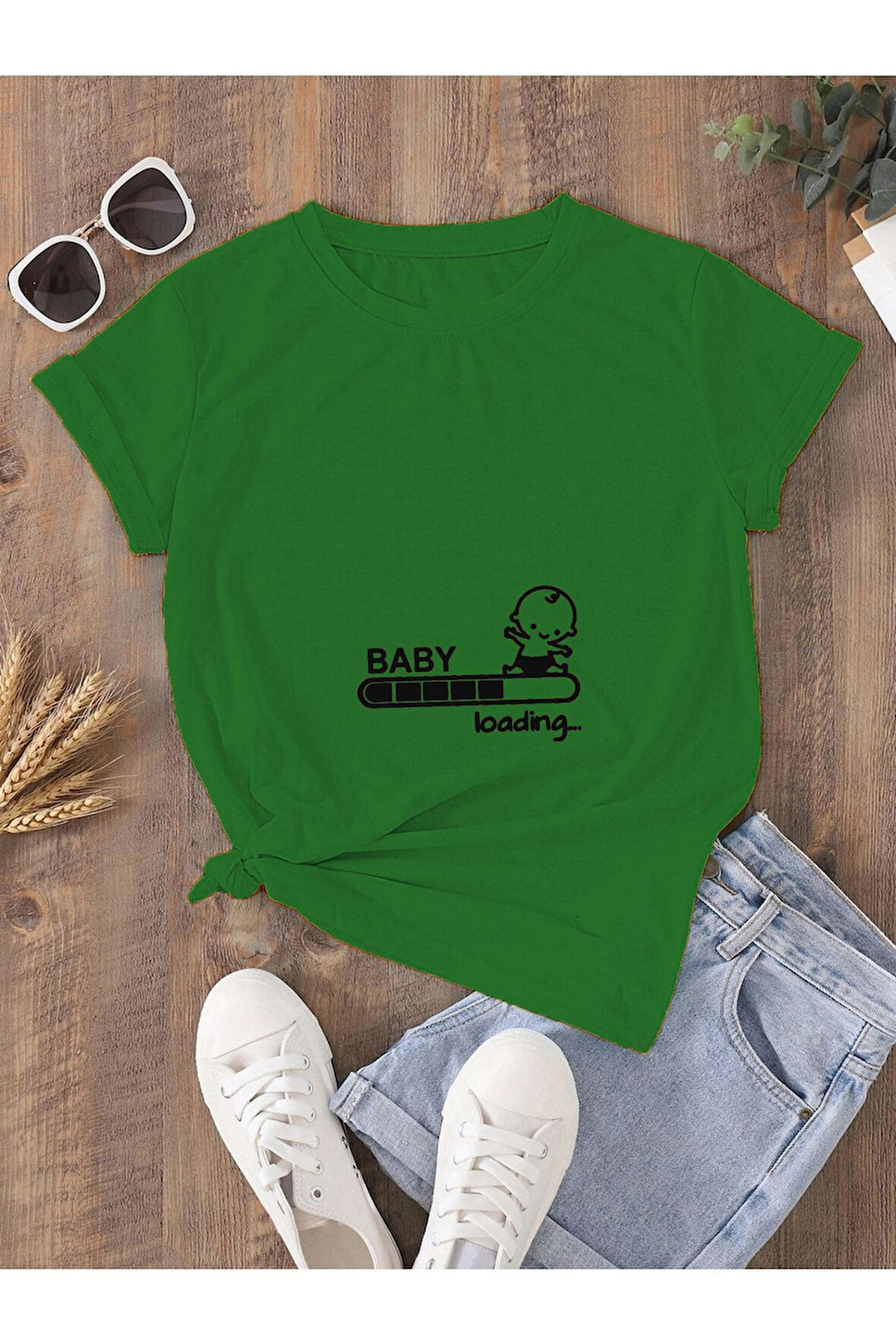 Oversize Hamile T-shirt Baby Loading Baskılı Açık Beyaz
