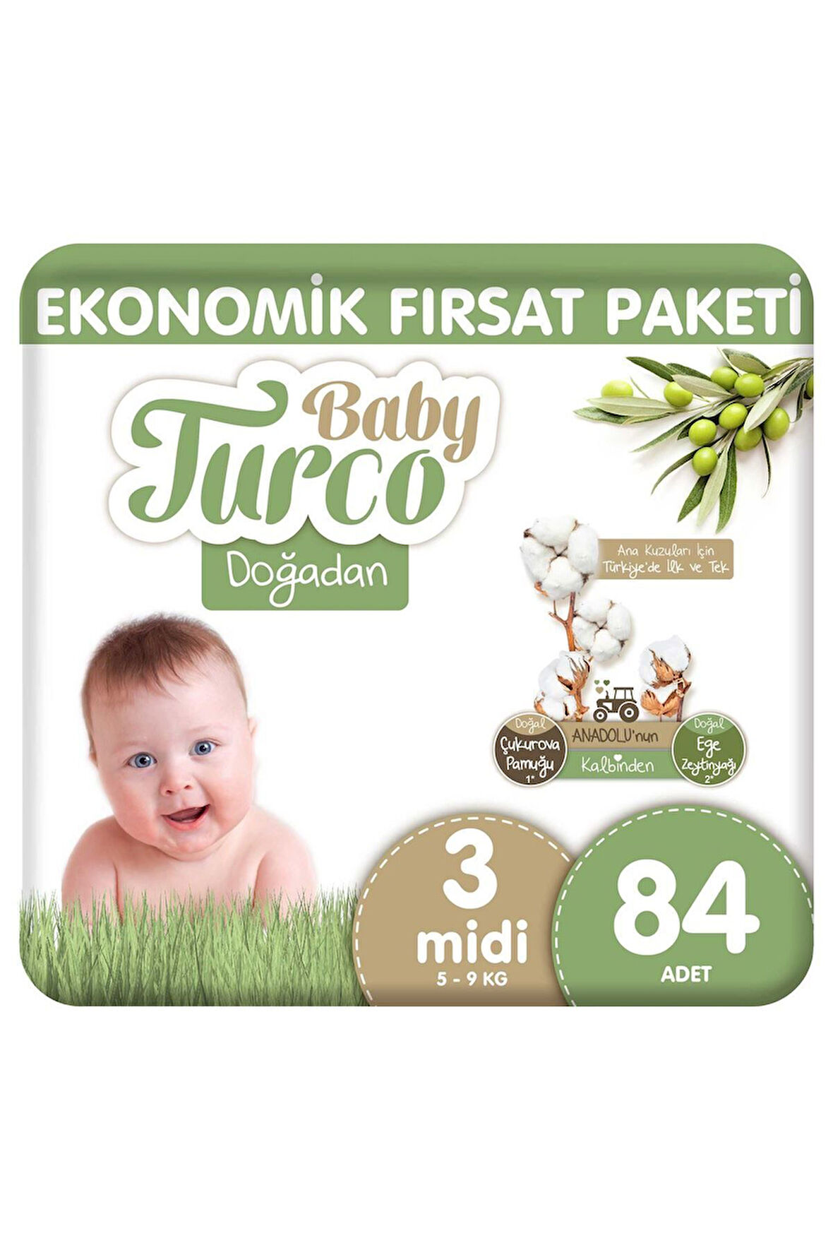 Baby Turco Baby Turco Doğadan Ekonomik Fırsat Paketi Bebek Bezi 3 Numara Midi 84 Adet