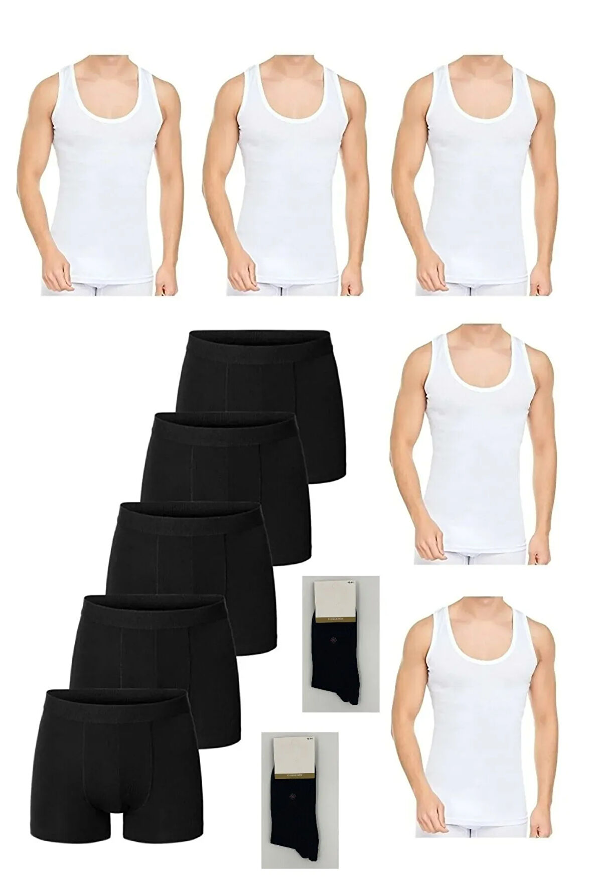 10 Parça Atlet Ve Boxer Takımı Ekonomik Paket 5 Boxer 5 Atlet Pamuklu