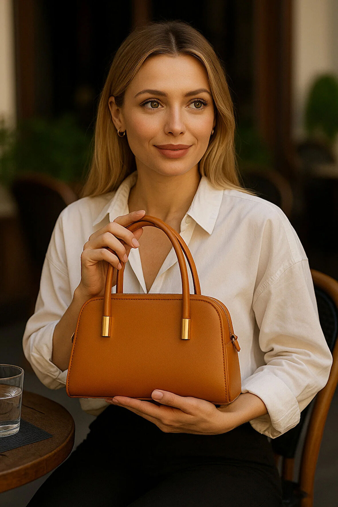 Kadın Şık Orta Boy Omuz ve El Çantası – Altın Detaylı, Fermuarlı Günlük & Ofis Kullanıma Uygun