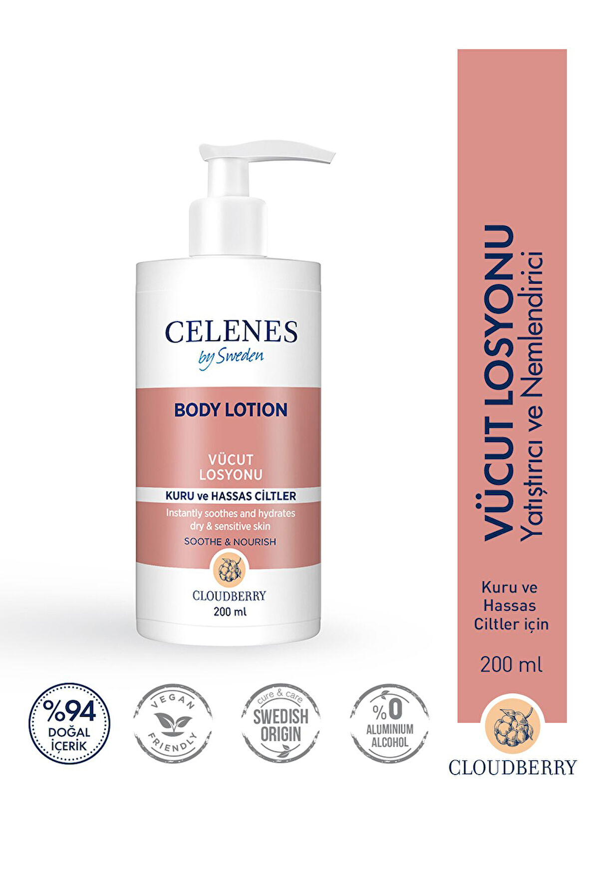Celenes Cloudberry 200 Ml Kuru/Hassas Ciltler Vücut Losyonu(Parfümsüz)*36