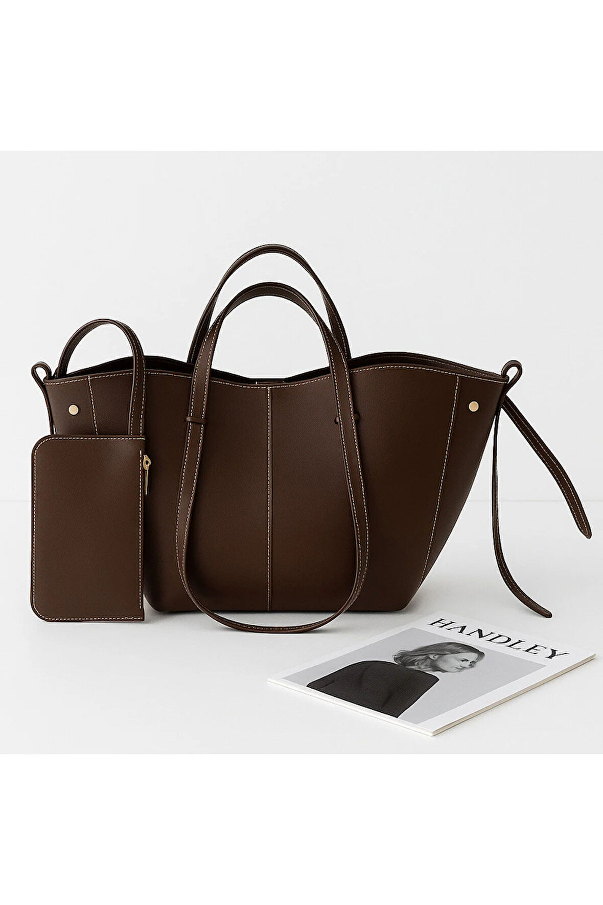 Lüks Büyük Kapasiteli Çift Saplı El Ve Omuz Çantası – Cüzdan Hediyeli