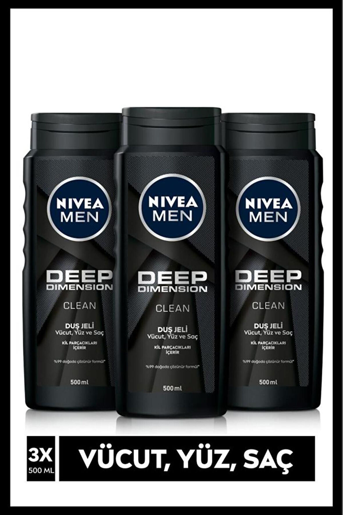 Nivea Men Erkek Duş Jeli Deep Dimension 500 ml x3 Adet