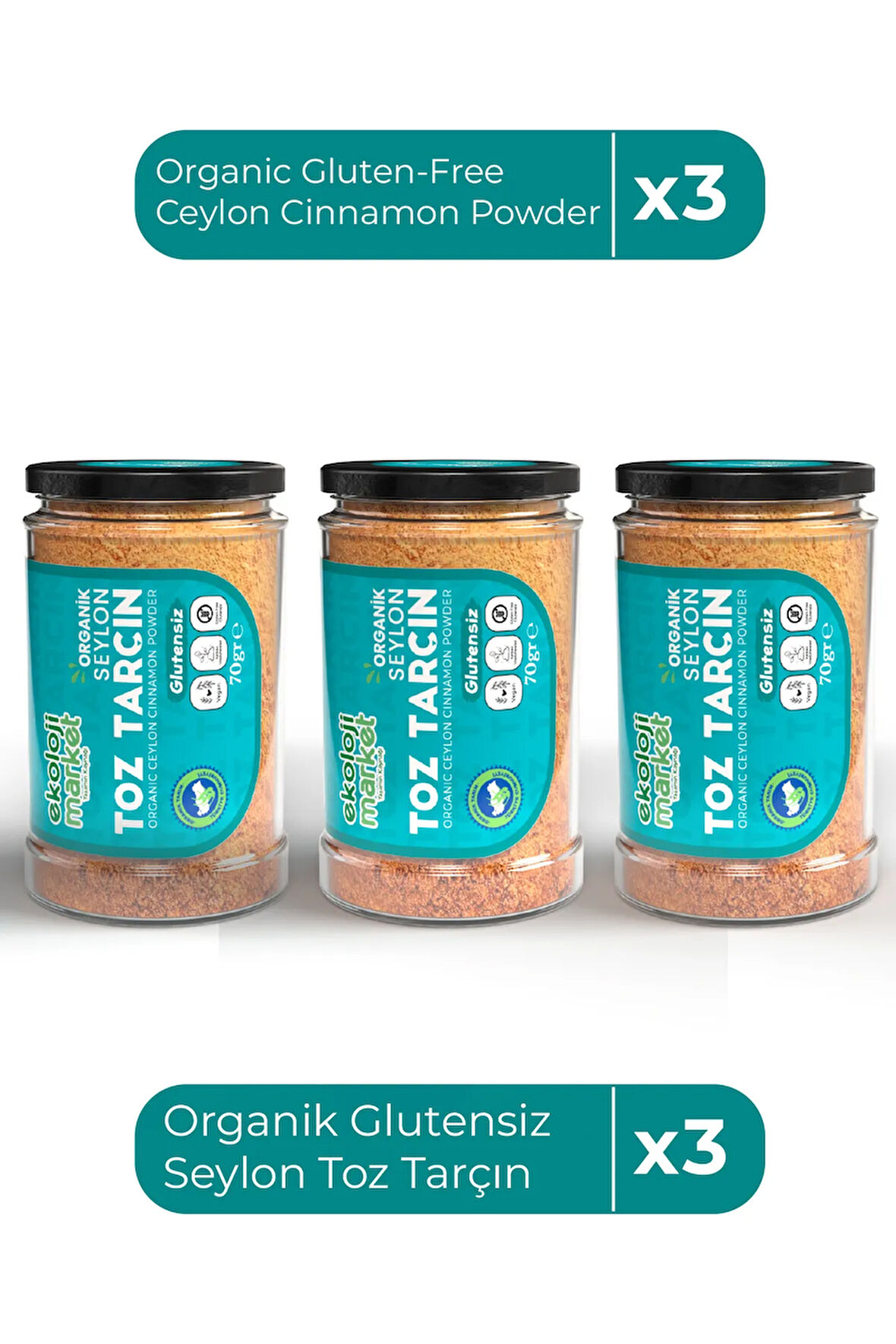 Organik Glutensiz Seylon Toz Tarçın 70 Gr x3 / Organic Gluten-Free Ceylon Cinnamon Powder 70 Gr x3