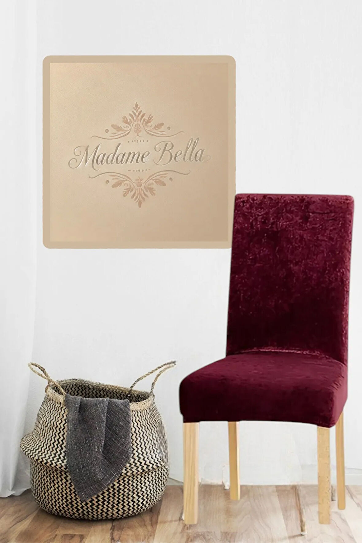 Bordo Ipek Kadife Esnek Lastikli Sandalye Kılıfı Sandalye Örtüsü 1 Adet 45x45x60 Boyutunda