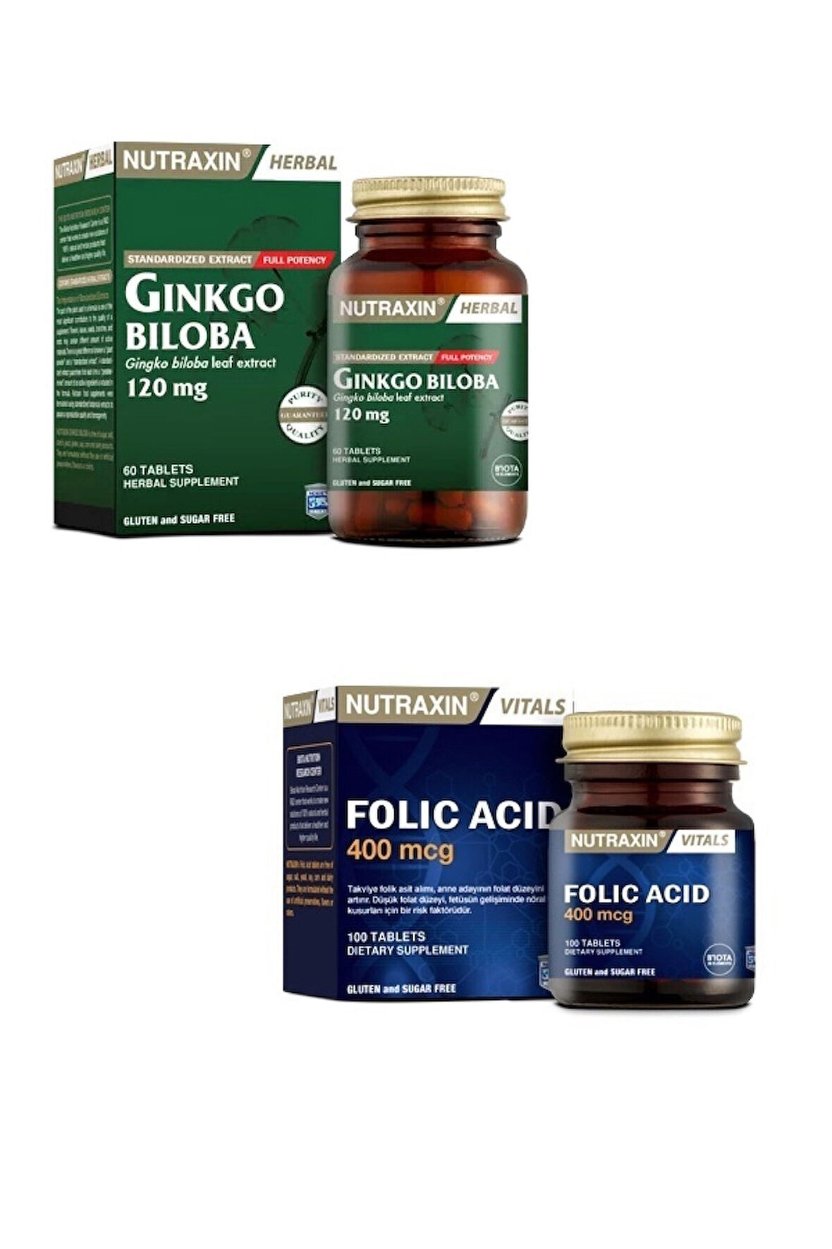 Ginkgo Biloba 60 Tablet + Folik Asit Takviyesi 400 Mcg 100 Tablet