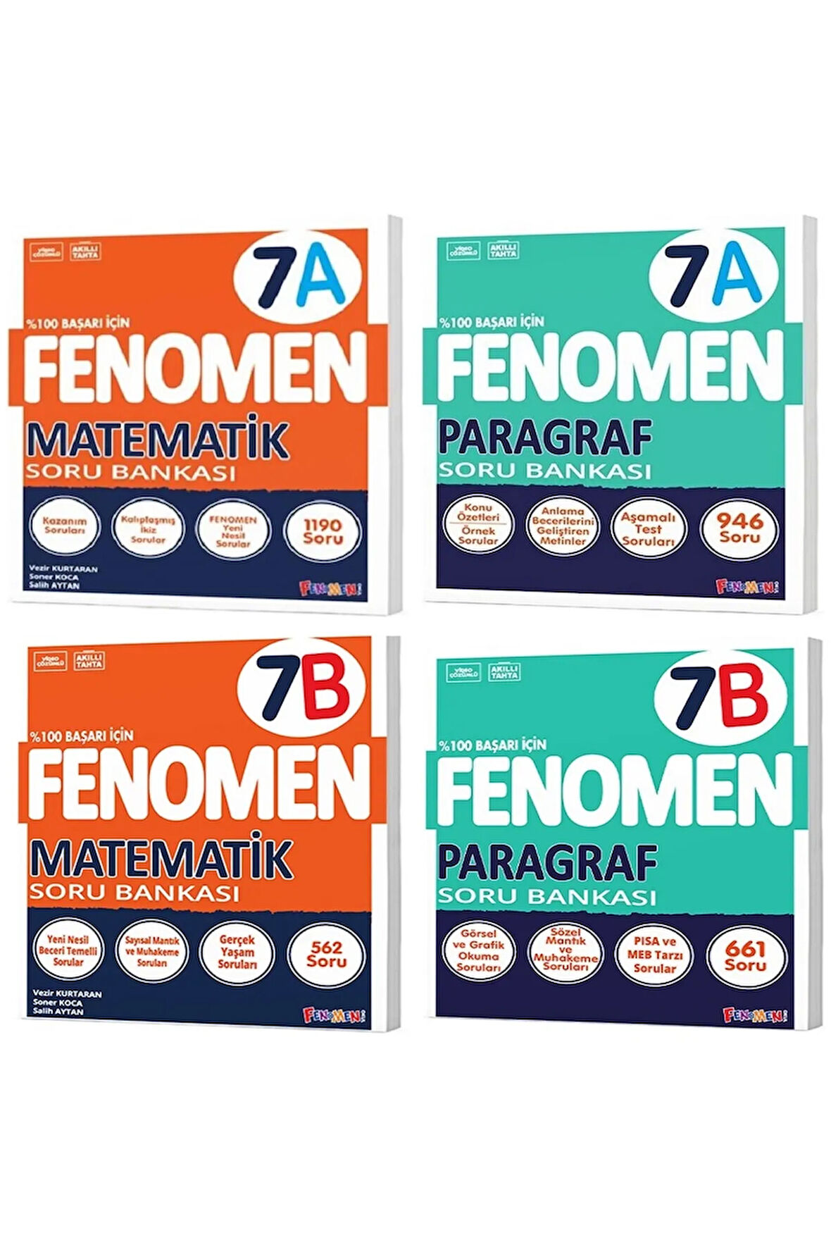 Fenomen Okul 2025 7. Sınıf Matematik + Paragraf A + B Serisi Soru Seti 4 Kitap