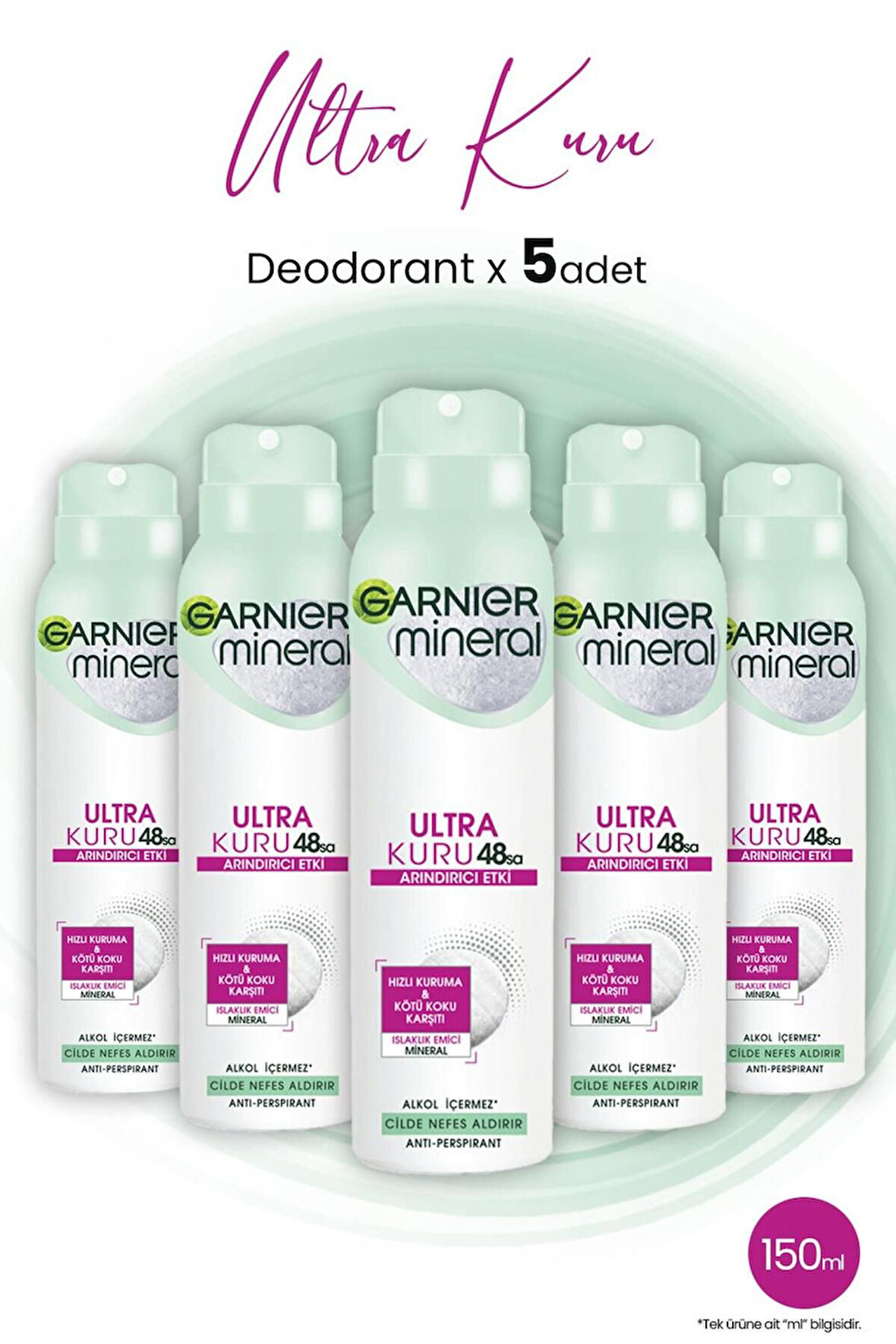 Mineral 48 Saat Ultra Kuru Sprey Deodorant 150 ml X 5 Adet