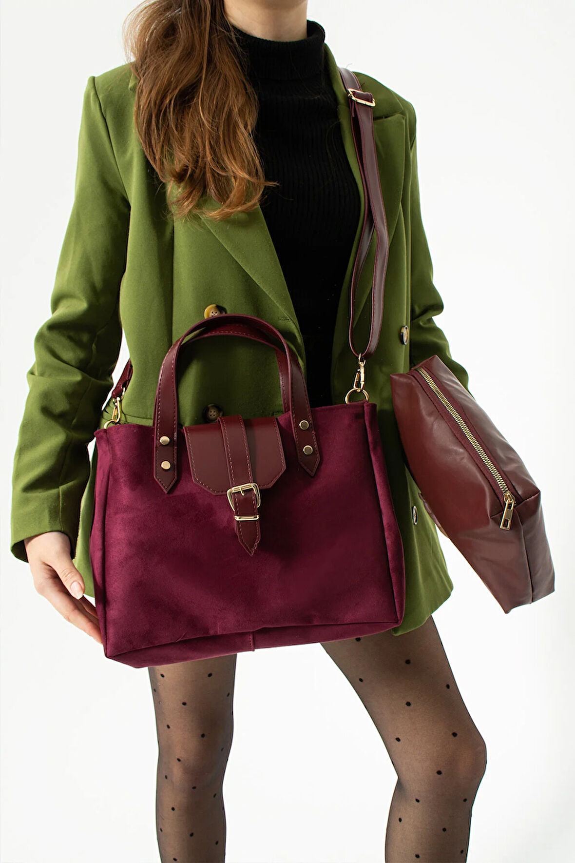 Kadın El Ve Omuz Çantası Yavrulu Suet Deri Yeni Sezon Yeni Stil Dizayn