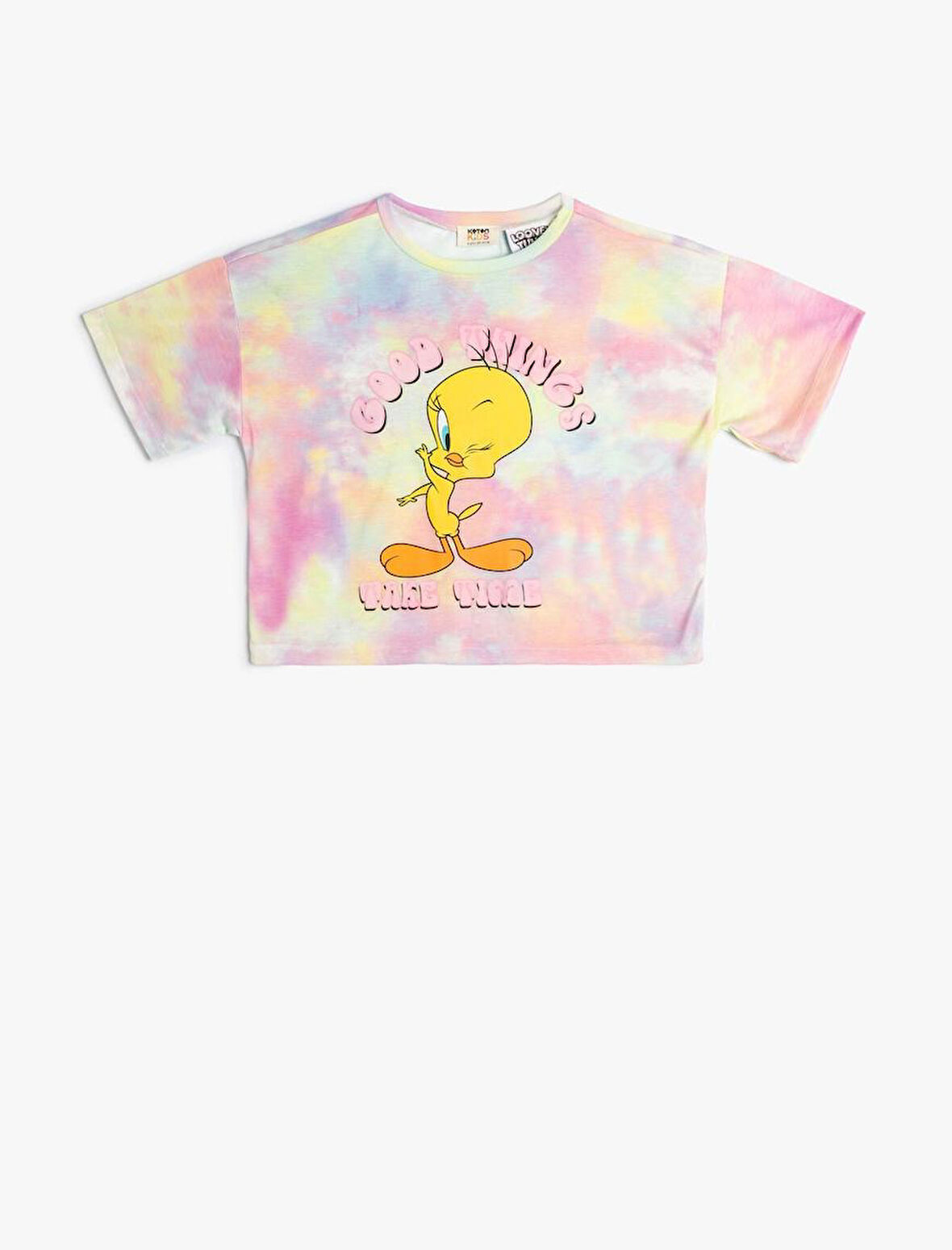 Kız Çocuk Tişört Tweety Baskılı Lisanslı Kısa Kollu Batik Desenli