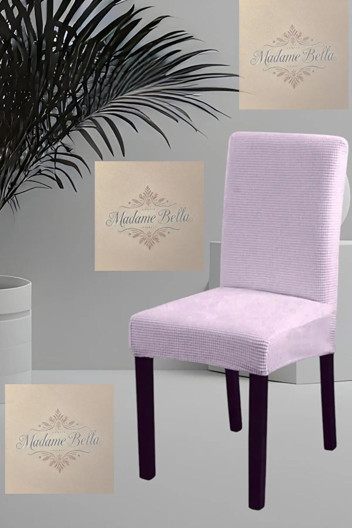 1 Adet Kare Desen Bej Sandalye Kılıfı, Lastikli Tüylenmez Yıkanabilir 45x45x60 Ölç Sandalye Örtsü