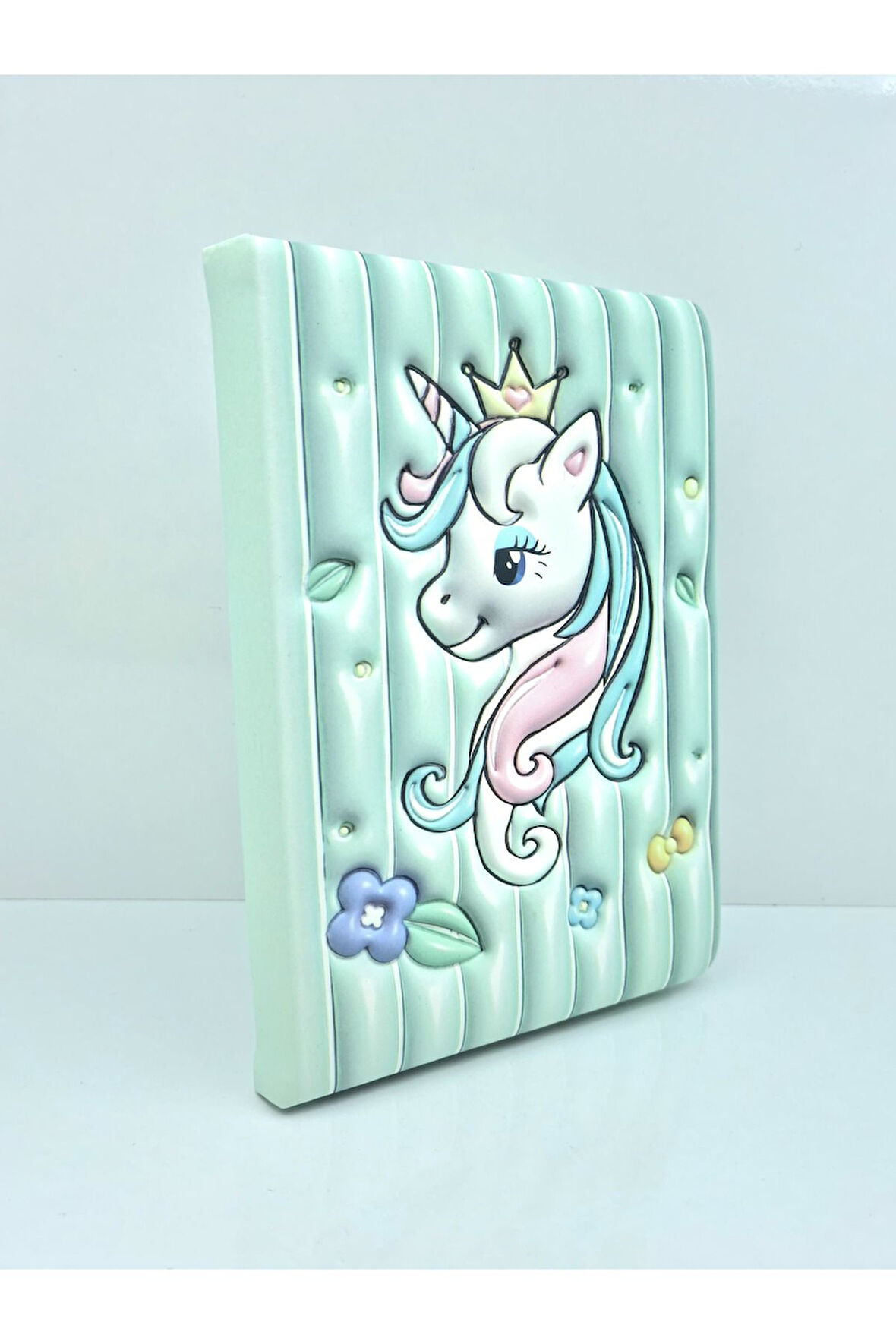 puffy pofuduk yeşil unicorn not defteri 3D kabartmalı  12*18 96yp