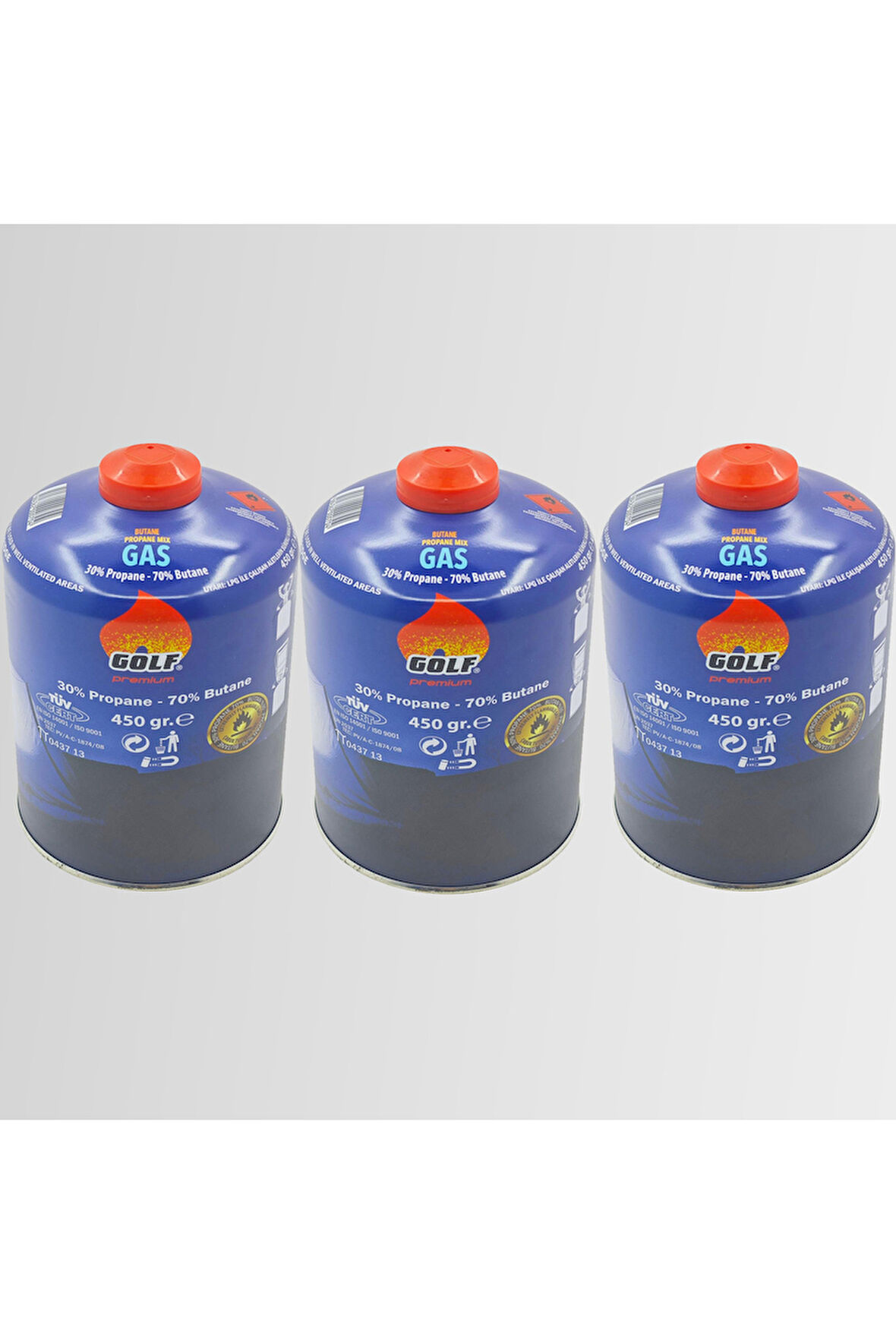 3'lü Set - GOLF Butan Propan Kamp Gazı Valfli Kartuş 450 GR