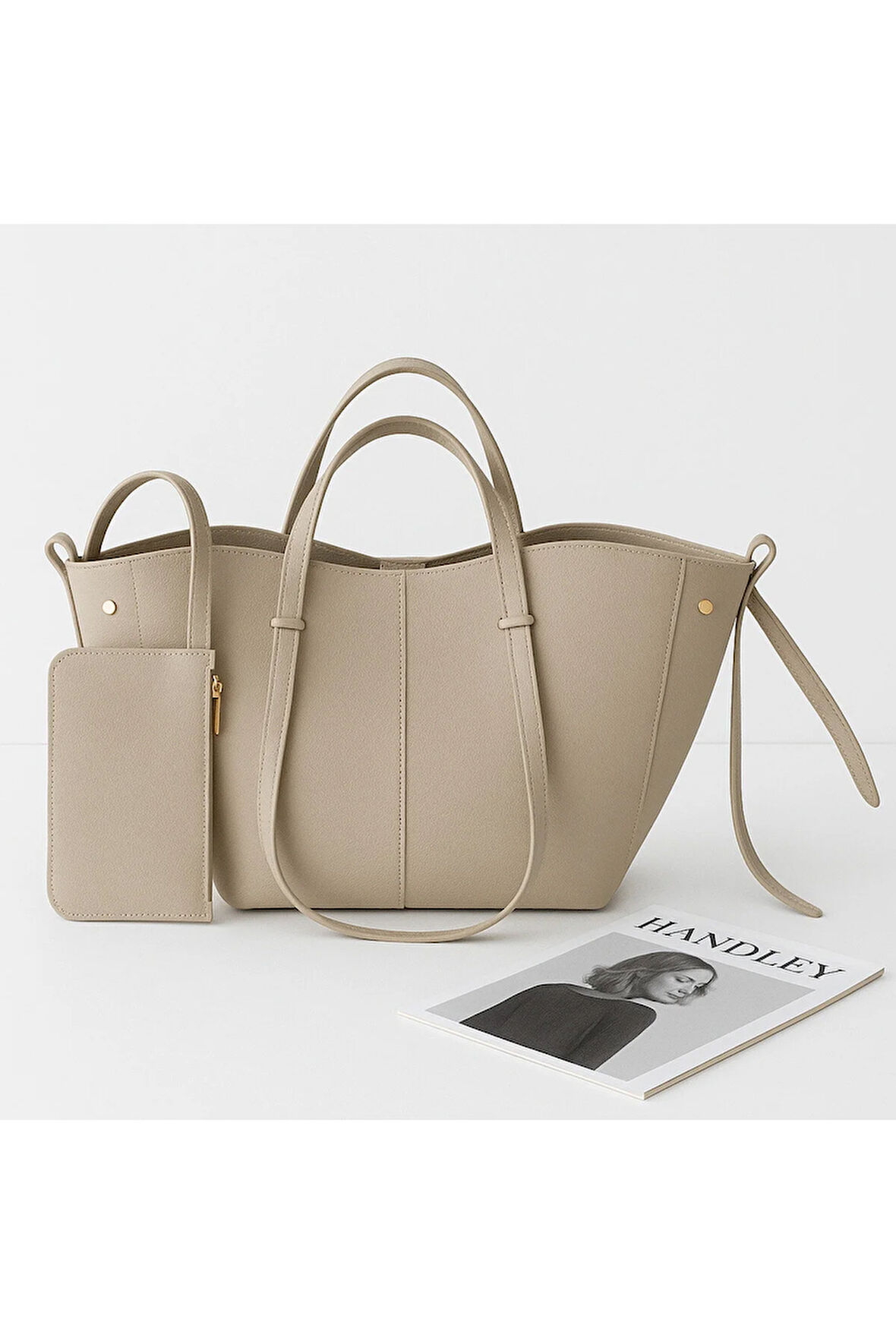 Lüks Büyük Kapasiteli Çift Saplı El Ve Omuz Çantası – Cüzdan Hediyeli