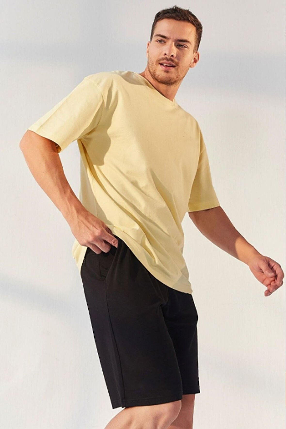 Unisex Siyah Oversize Bol Kalıp T-shirt Şortlu Alt Üst Ikili Takım