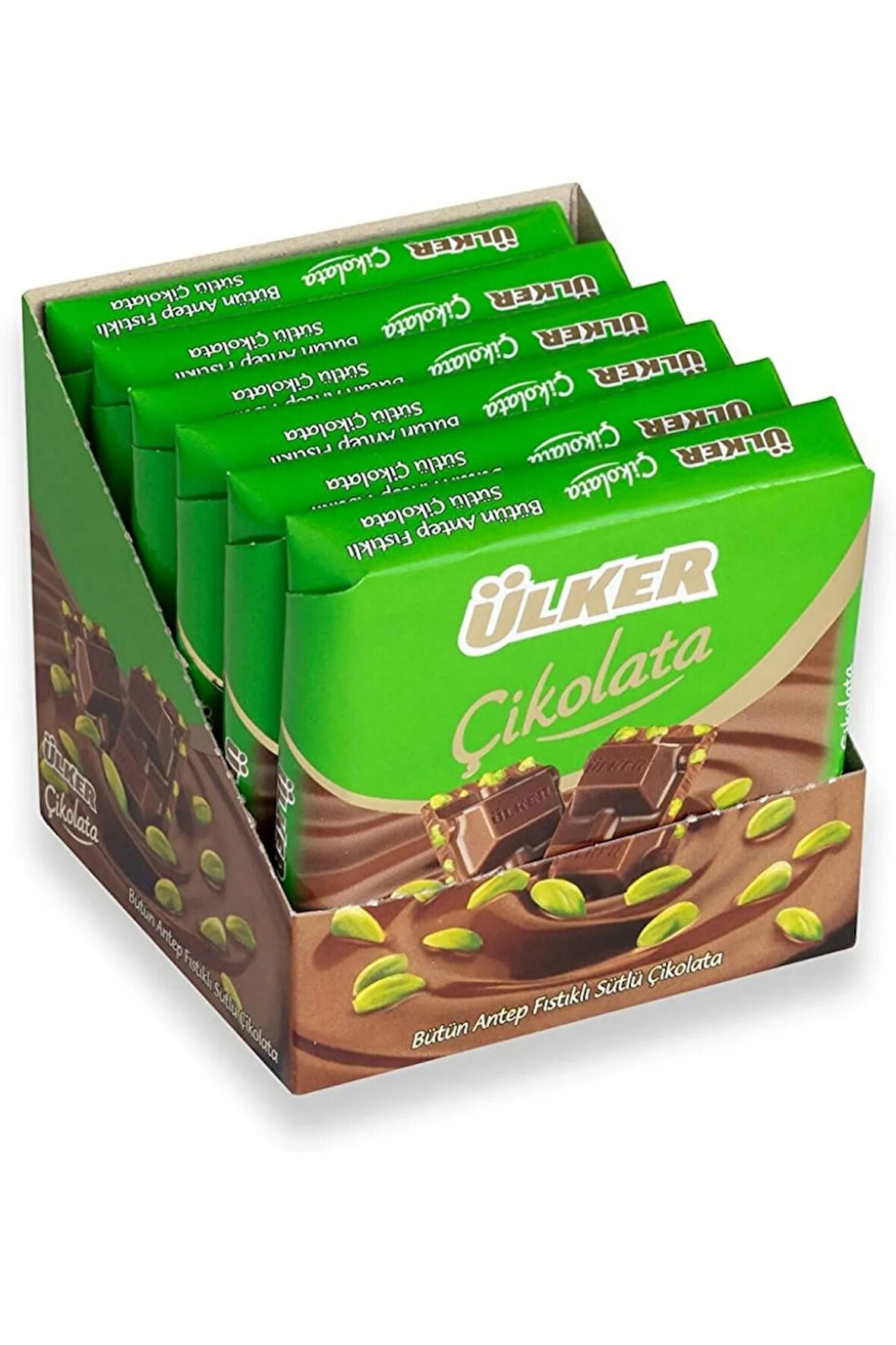 Bütün Antep Fıstıklı Sütlü Kare Çikolata 60 Gram x 6 Adet (Toplam 360 Gram)