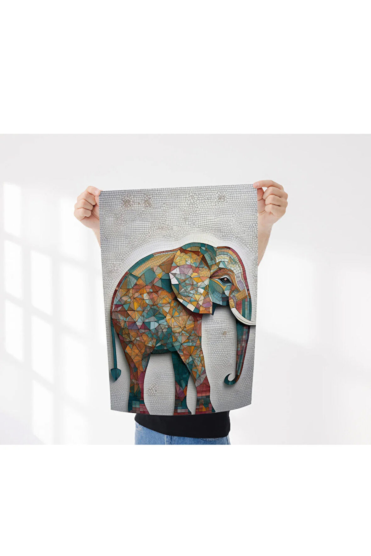 Çerçevesiz Poster Mozaik Desenli Fil Dijital Baskı Poster, Ofis, Salon Dekorasyon