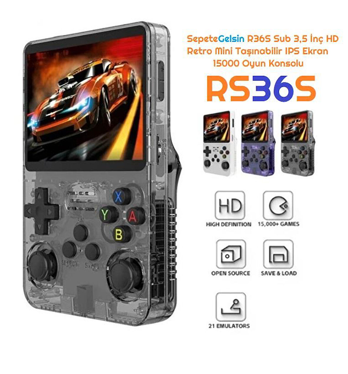 Sepetegelsin R36S Sub 3,5 İnç HD Retro Mini Taşınabilir IPS Ekran 15000 Oyun Konsolu Televizyon