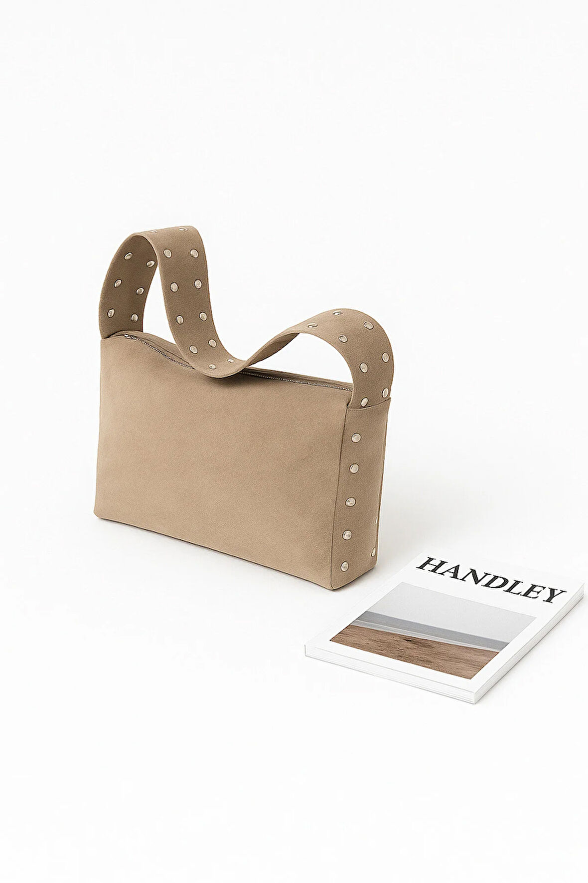 Lüks Süet Detaylı Stud Omuz Çantası