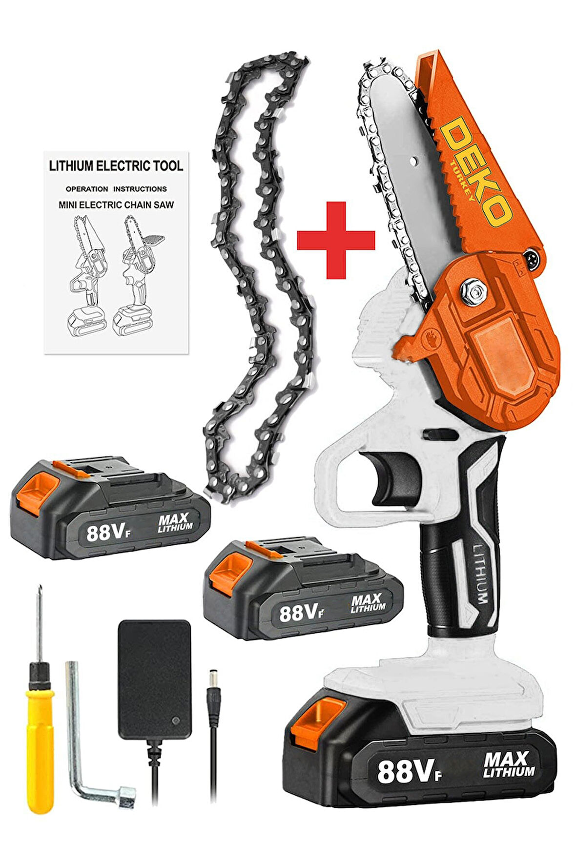 Kömürsüz Easy Hybrid Motor 88v 10ah Akülü Dal Kesme Budama Bıçkı Makinesi Çift Akü + Zincir