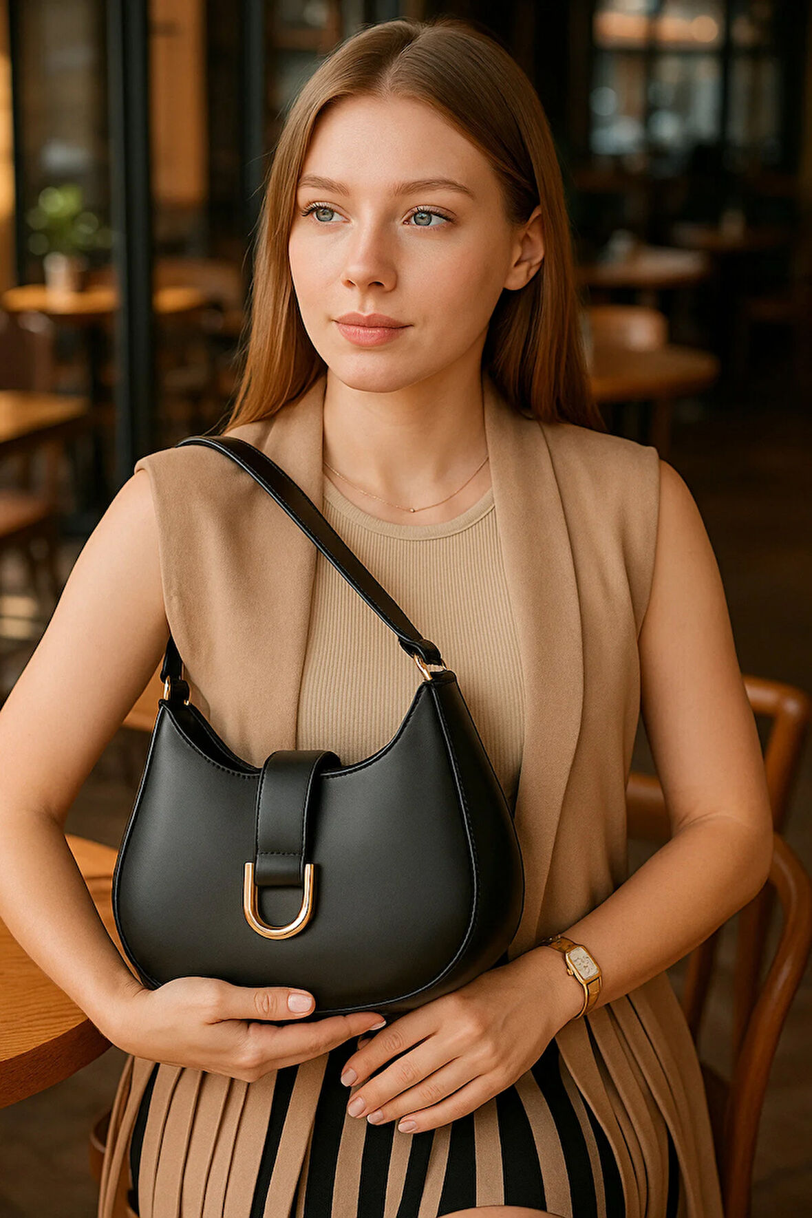 Lüks Metal Tokalı Omuz Çantası