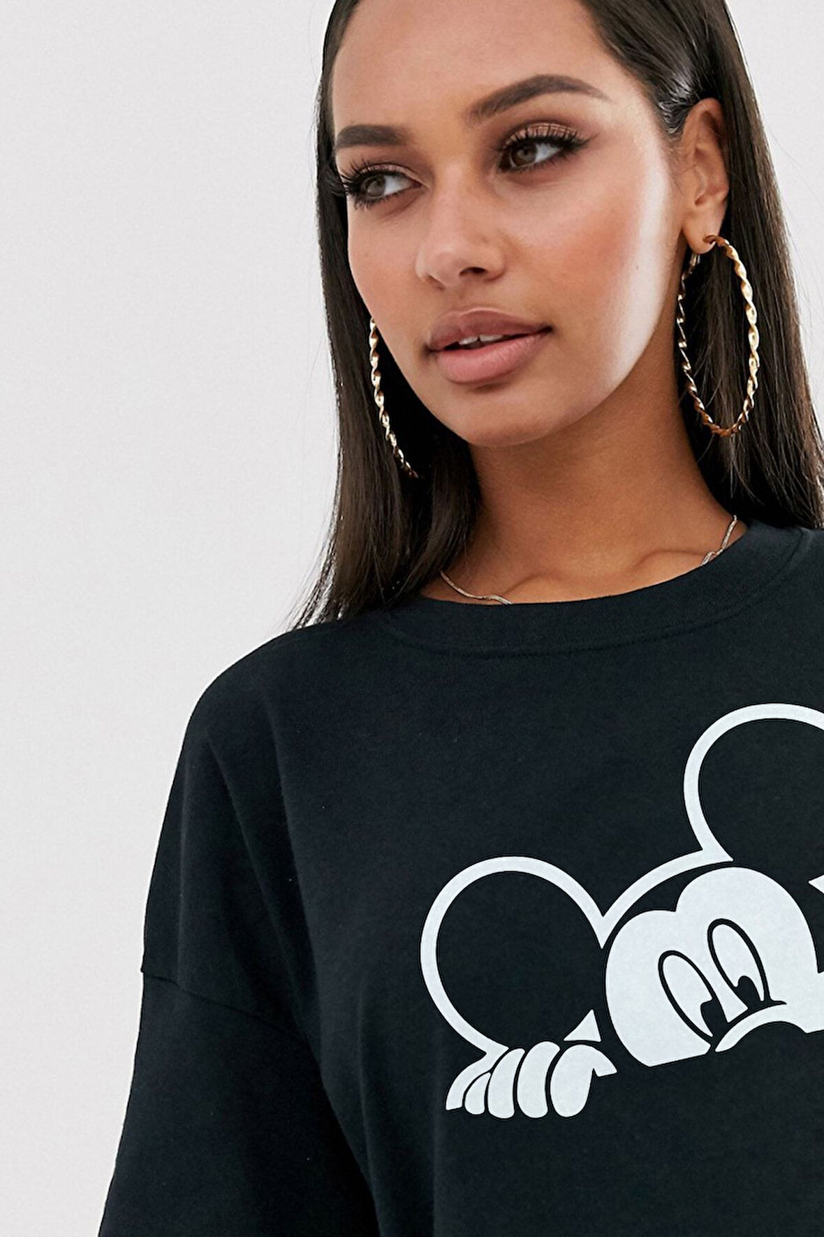 Azurco Oversize Mickey Baskılı Siyah Tshirt