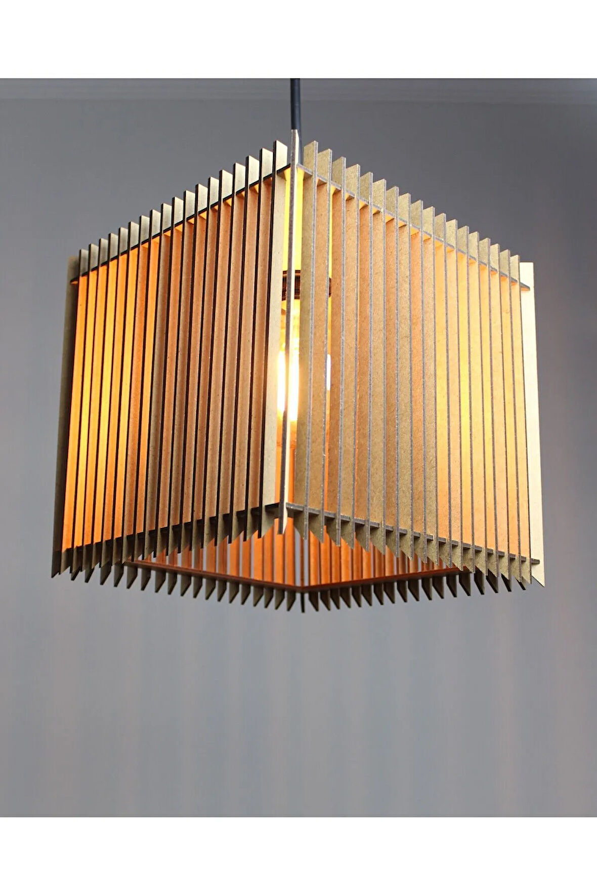 Dekoratif, Doğal Ahşap ,modern Kare Lazer Kesim 3mm Mdf , Salon,mutfak, Sarkıt Avize Aydınlatma