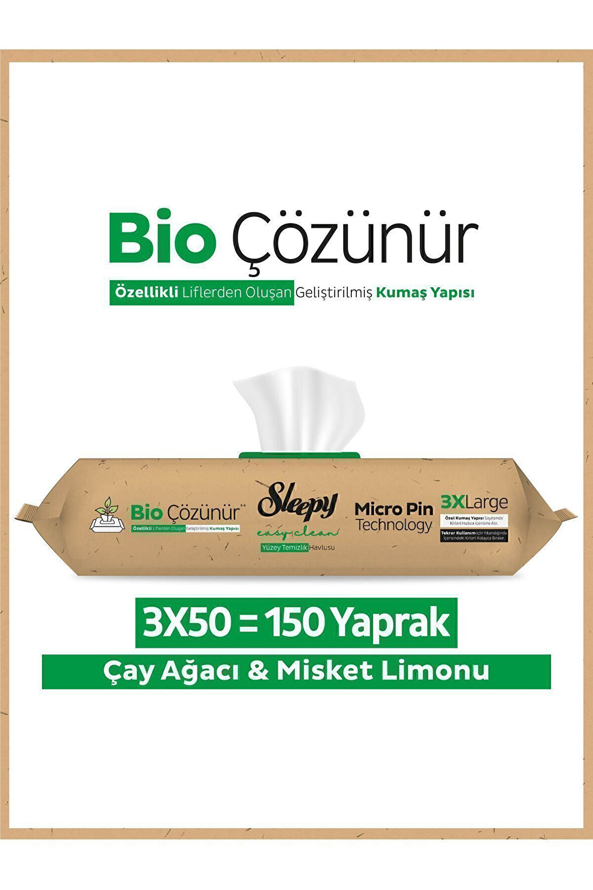 Sleepy Easy Clean Bio Çözünür Çay Ağacı Ve Misket Limonu Yüzey Temizlik Havlusu 3x50 (150 YAPRAK)