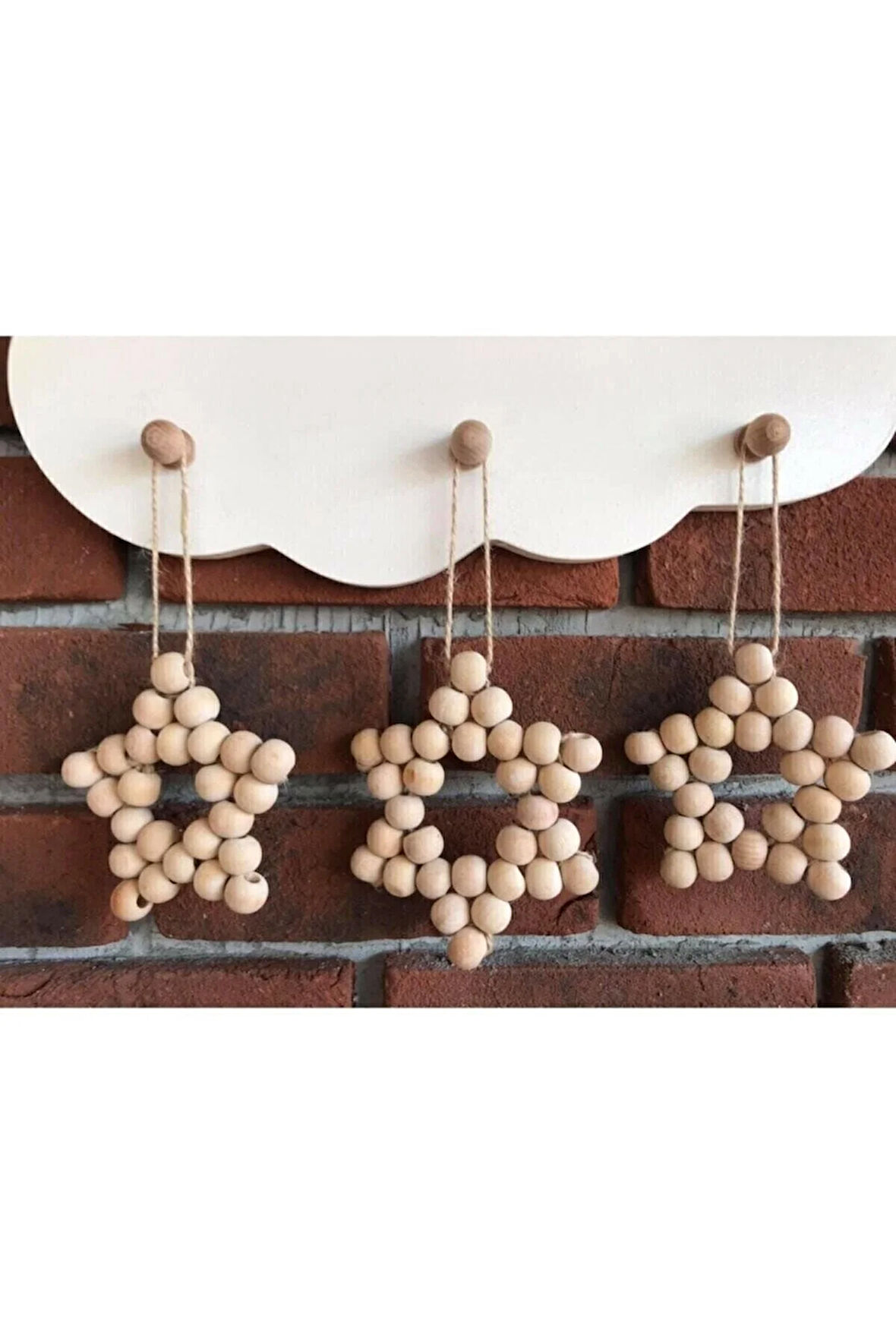 3'lü Dekoratif Ahşap Boncuklu Yıldız