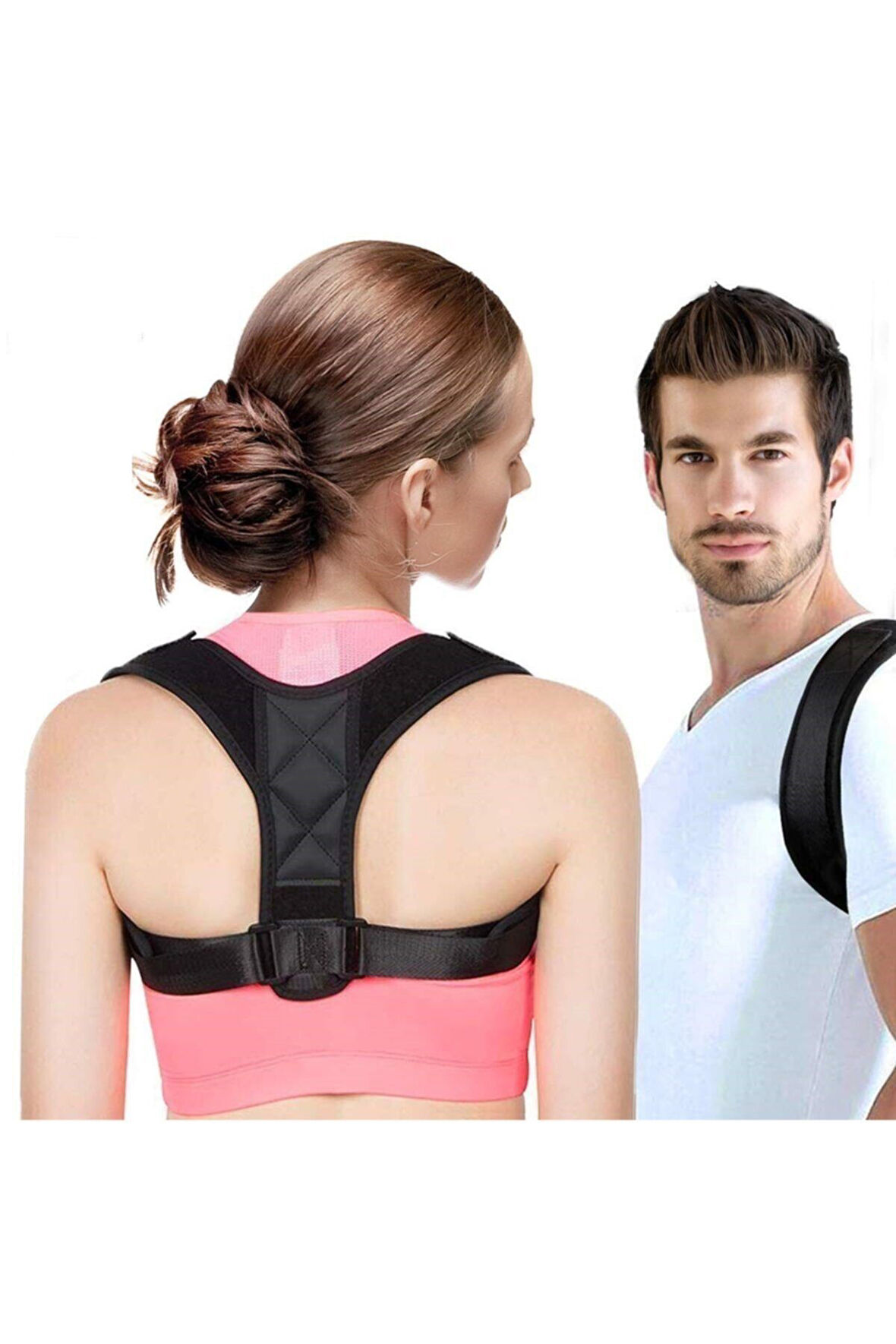 Siyah Ortopedik Deri Desenli Omuz Dik Duruş Kemerli Ayarlanabilir Korse