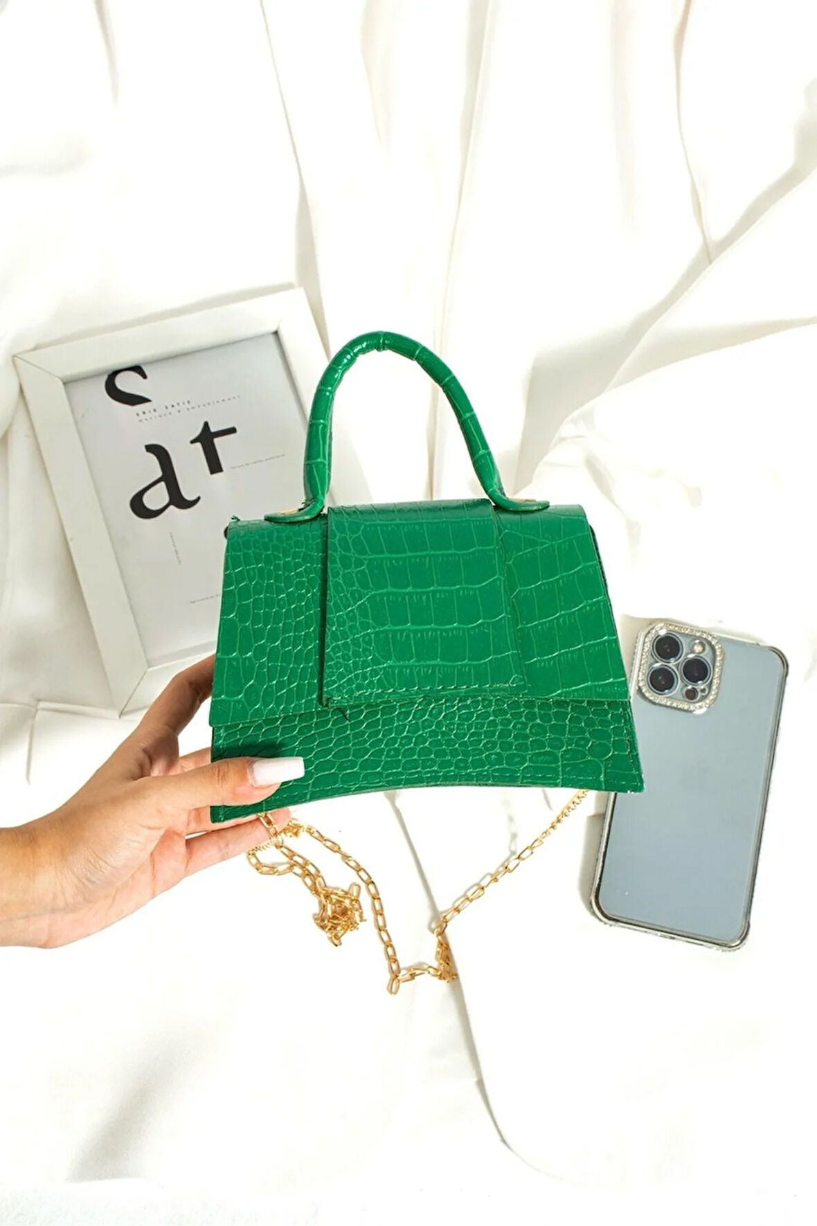 Kadın El Ve Omuz Çantası Zincir Askılı Kroko Deri